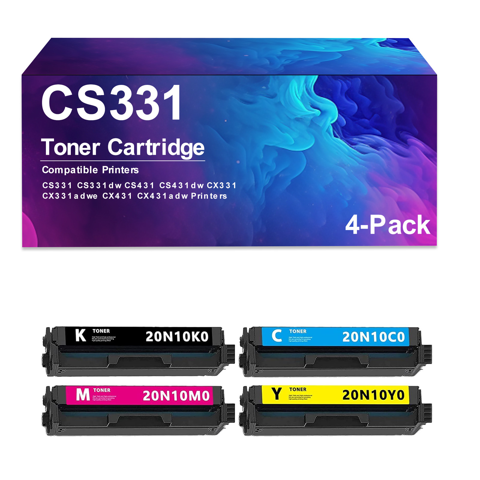 4 Pack CS331 Toner Cartridge Compatible for CS331 CS331dw CS431 CS431dw CX331