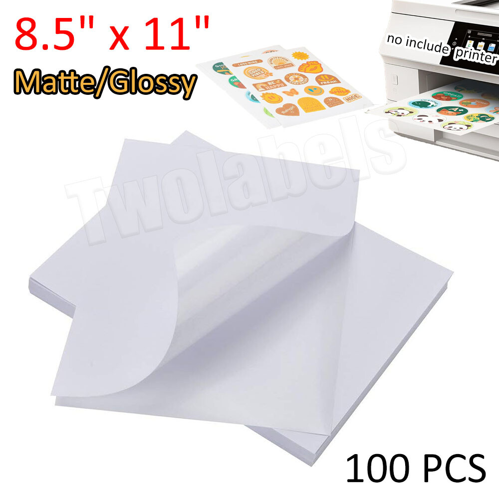 100PCS Vinyl Sticker Paper Glossy Matte Clear Waterproof Printable Inkjet Laser