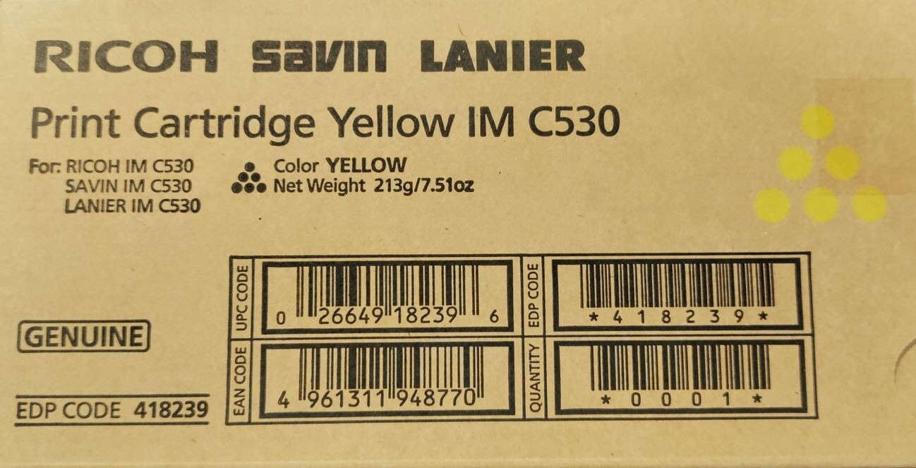 RICOH SAVIN LANIER Print Cartridge YELLOW For IM C530