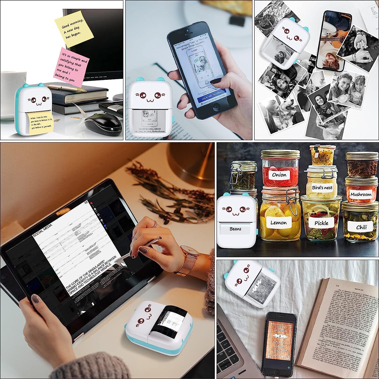 Mini Thermal Printer Bluetooth Portable 57mm Inkless Sticker Printer for Student