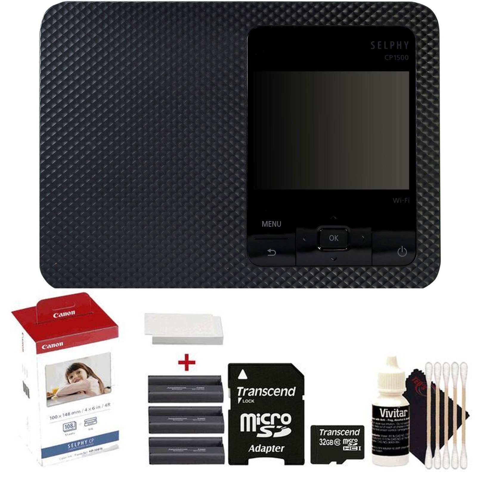Bundle: Canon SELPHY CP1500 Compact Photo Printer Black w/ Color Ink 4×6 Paper