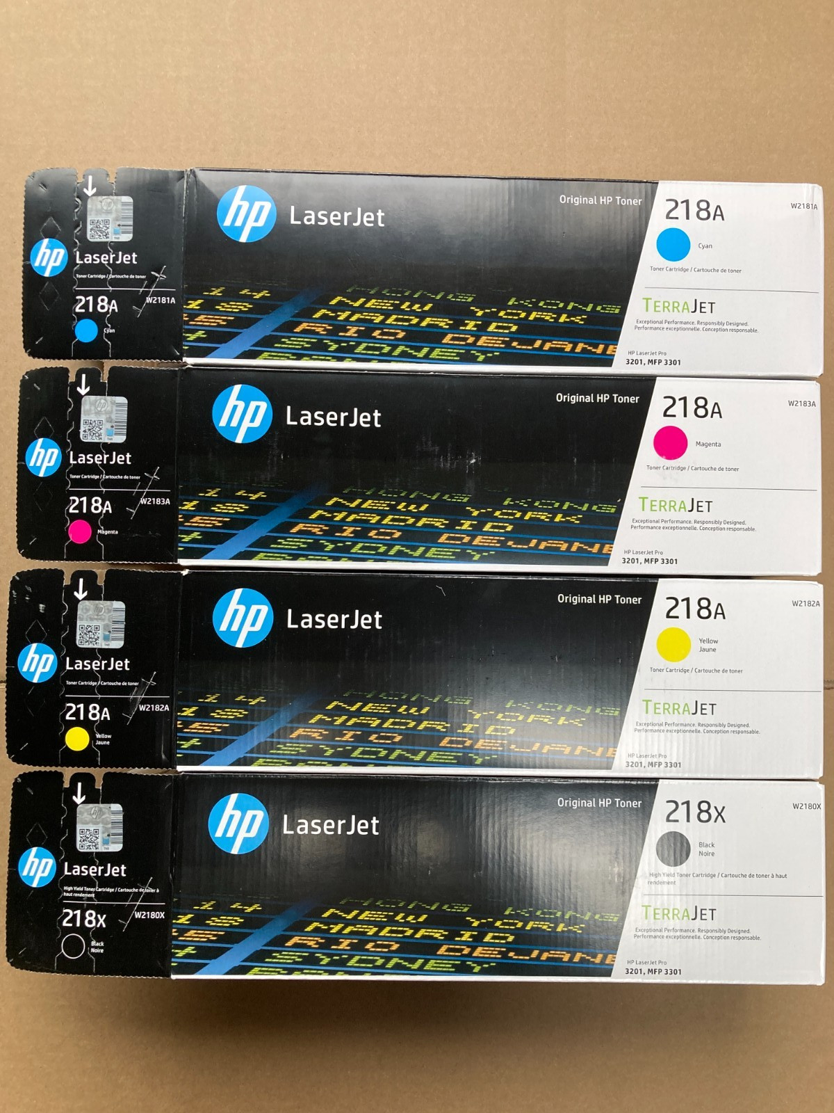 HP 218X Black High Yield, 218A Cyan/Magenta/Yellow Standard Yield Toner Set