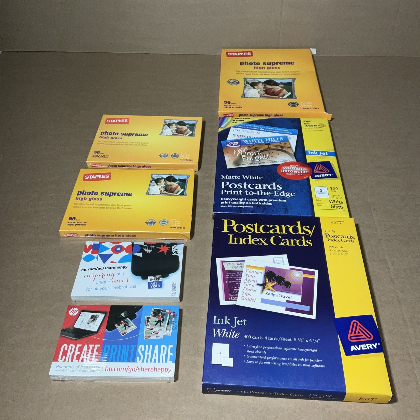 Ink Jet Mixed Lot Of 7 Staples Photo Supreme Paper 8 1/2″ x 11″ 5×7 4×6 5.5×4.25