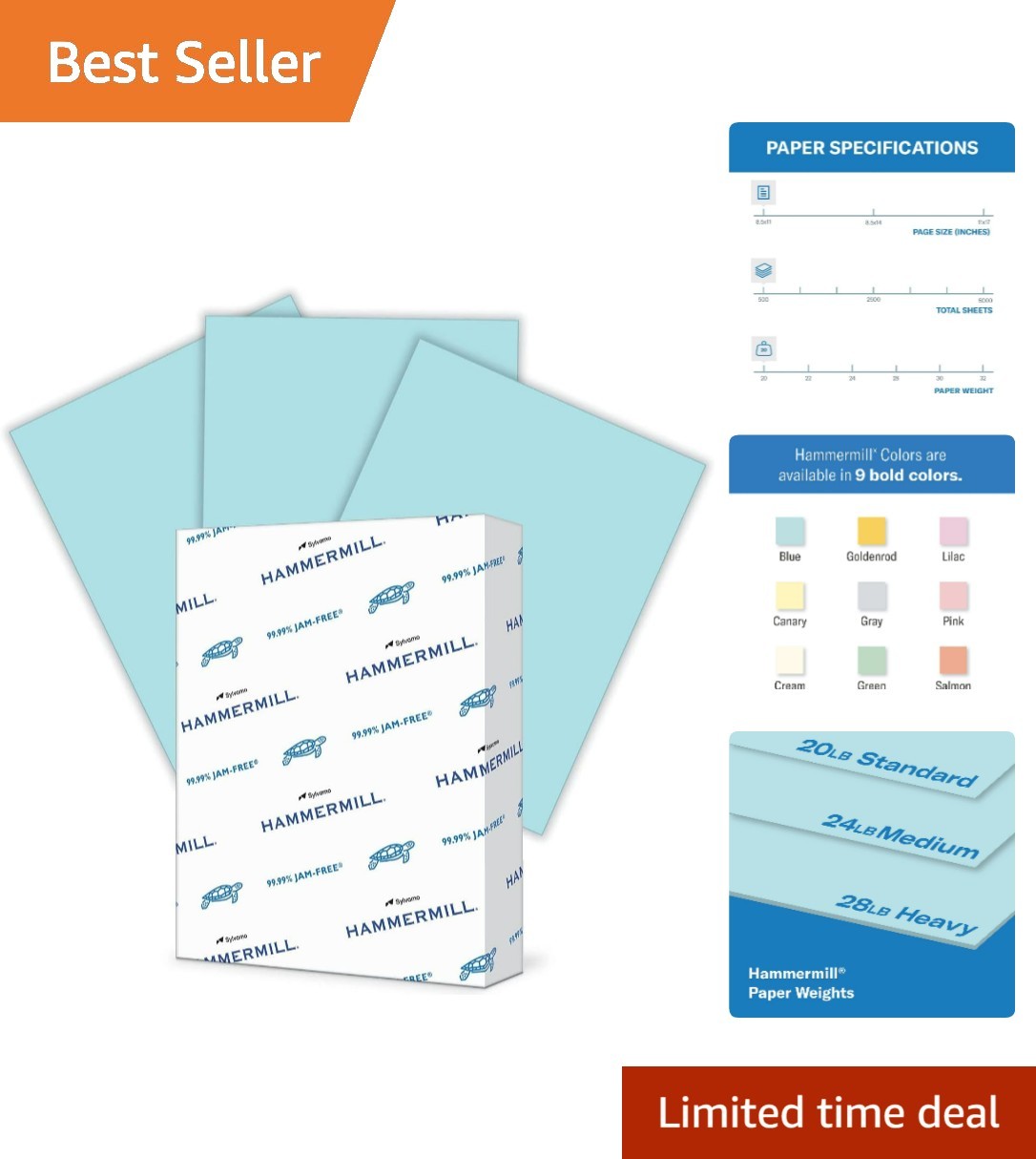 Vibrant 20 lb Blue Colored Paper, 500 Sheets, 30% Recycled – Jam-Free Efficiency