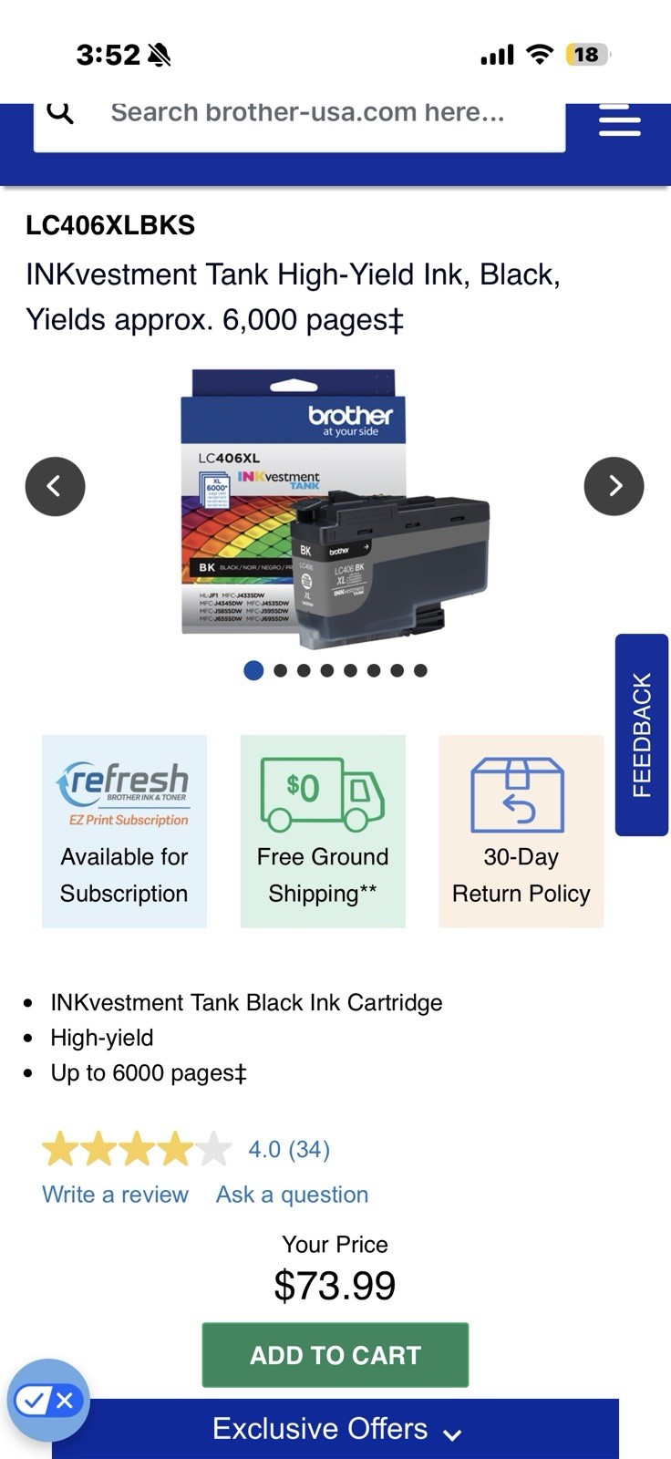 LC406XL Tank High-Yield Ink, Black, Yields approx. 6,000 pages