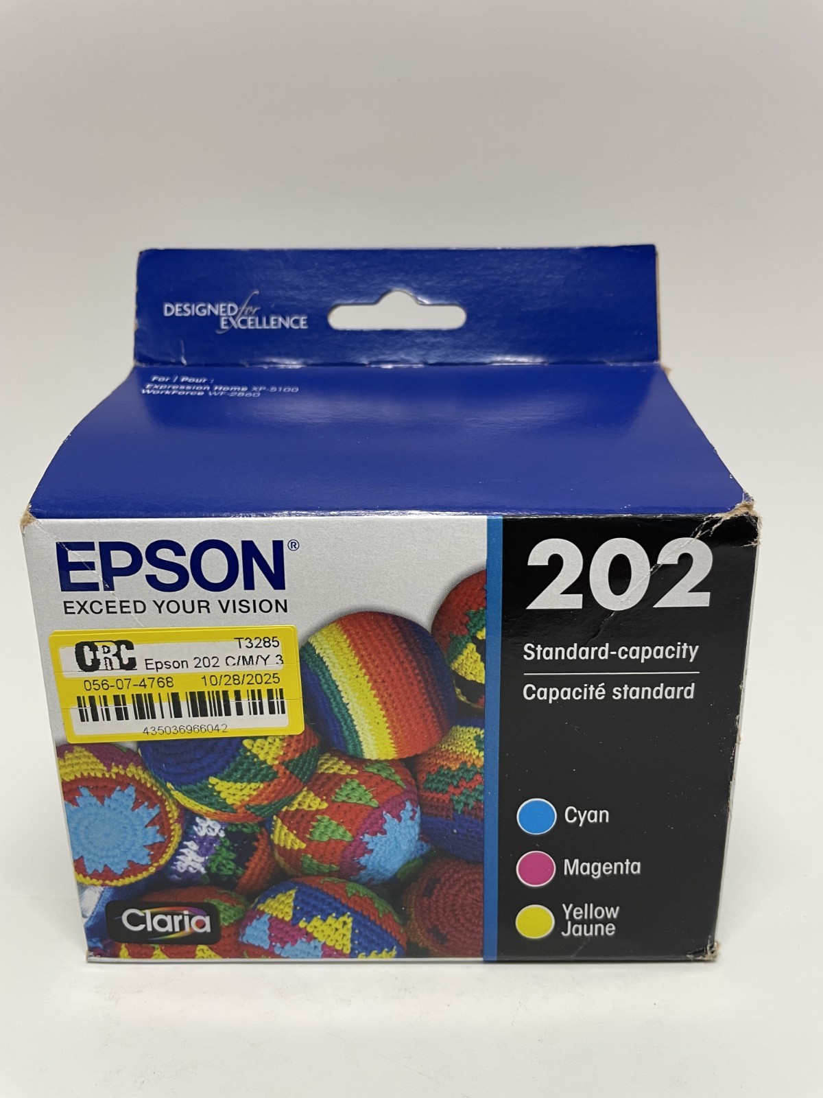 Epson 202 Color Ink Genuine Cartridge Magenta Yellow Cyan T202520 Exp. 2026