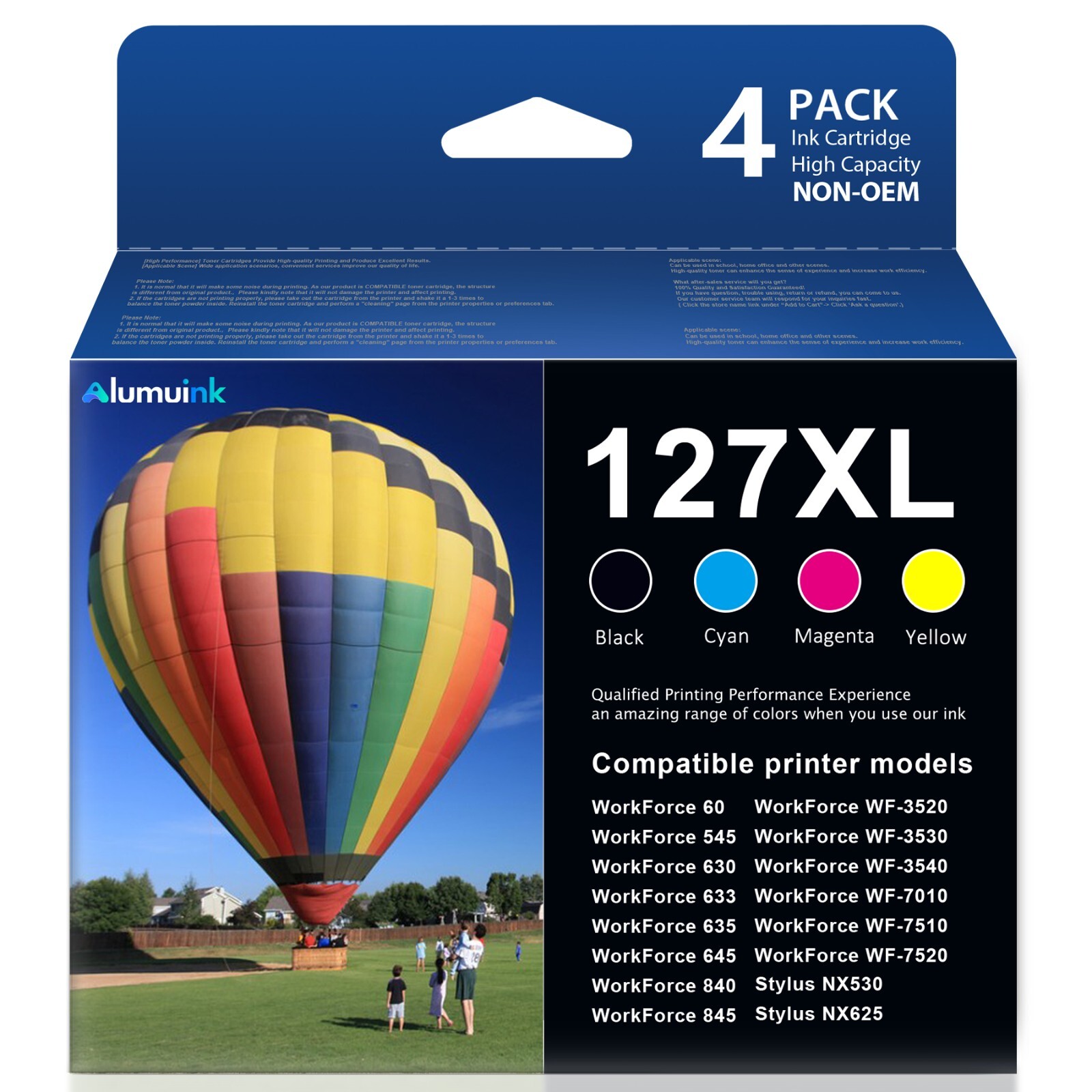 4 Pack 127XL 127 XL Ink Replacement For Epson WF-60 545 630 840 WF-3520 WF-7010