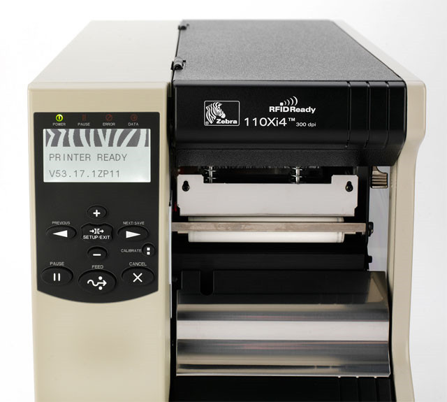 Zebra 110Xi4 Industrial Printer, 300 dpi, USB/Serial/Parallel/Ethernet, LCD
