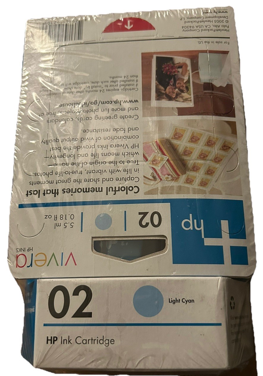Genuine HP Vivera 02 Light Cyan Ink Cartridge Expired2005 Sealed In Box LOT OF 4