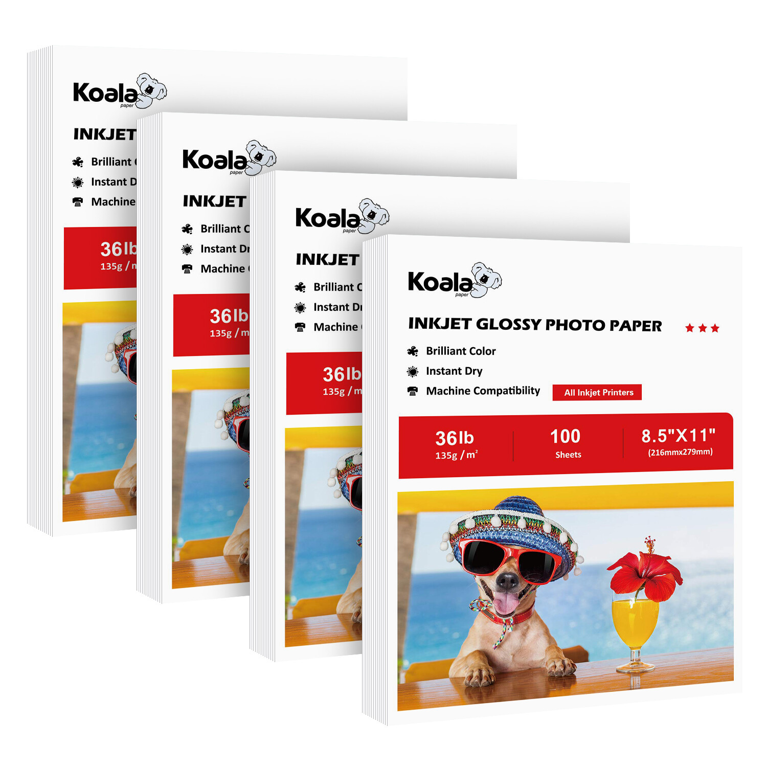 400 Sheets Koala Inkjet Printer Photo Paper 8.5×11 Glossy 36 lb DIY Bag Brochure