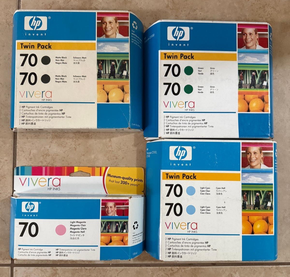 LOT of 7 SEALED Genuine HP DesignJet 70 LM/GR/C/MBK 130ml Pigment Ink Cartridges