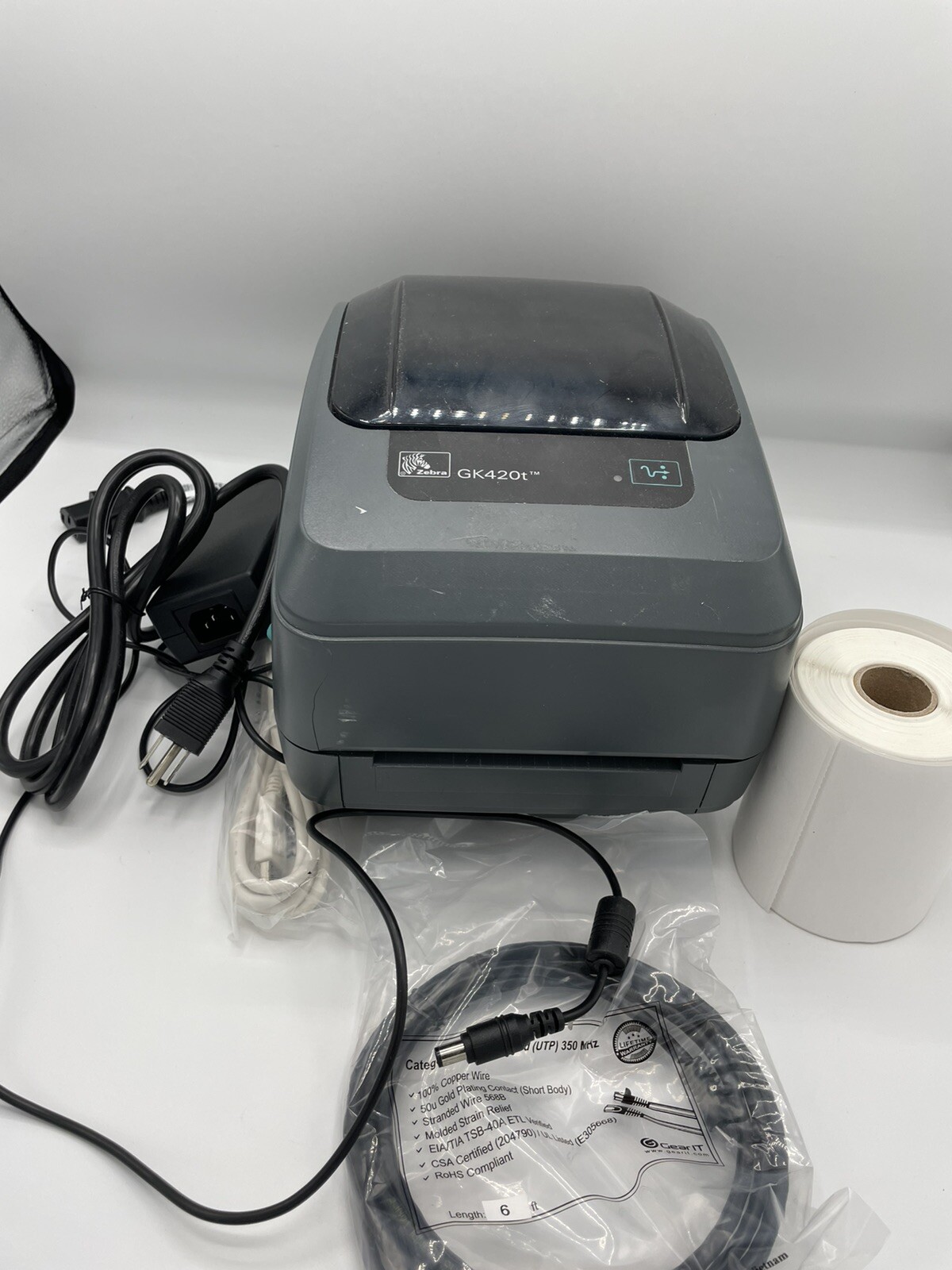 Zebra GK420T USB/Serial Thermal Transfer Printer w Labels & Cables