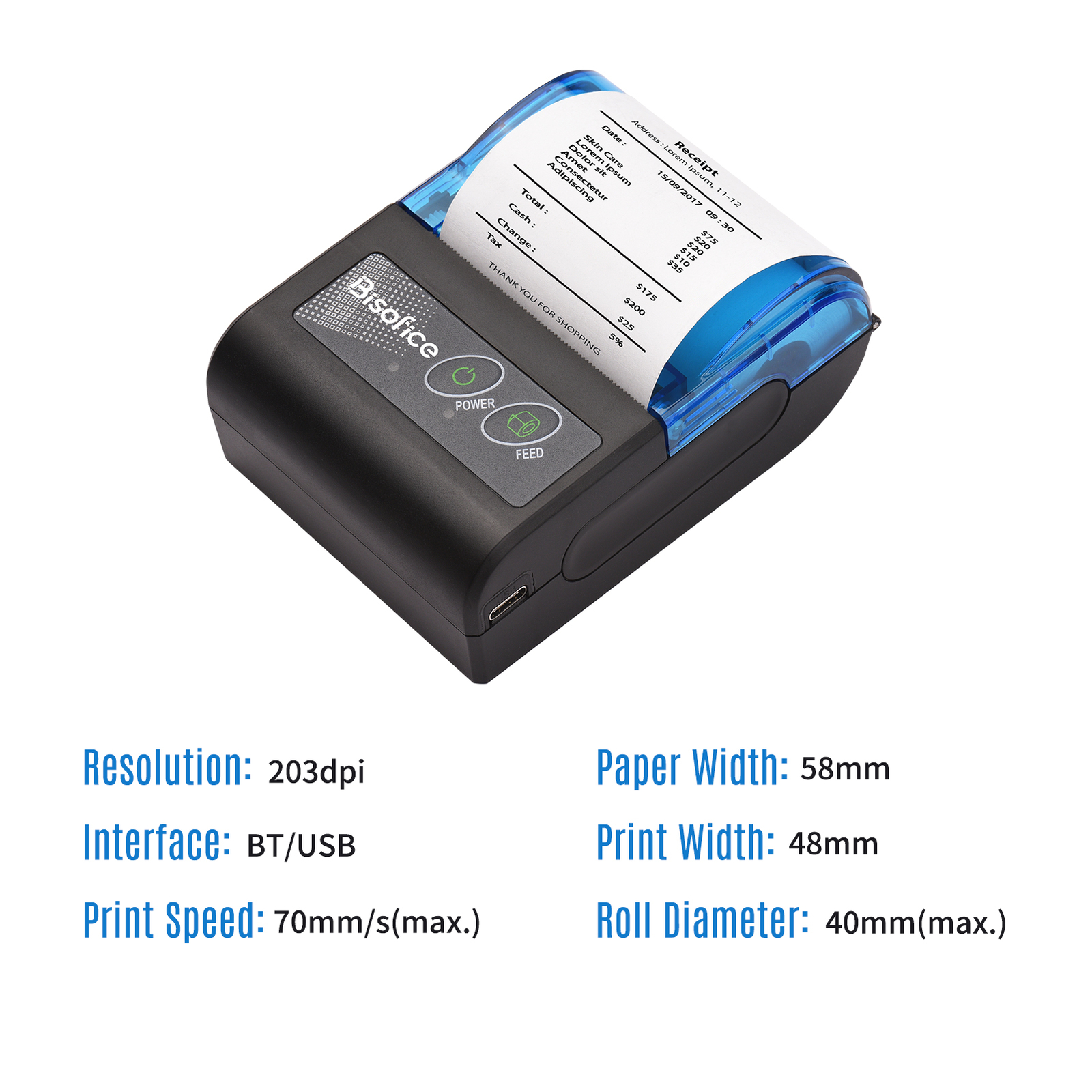 Mini 58mm Handheld USB & BT Wireless Pocket POS Thermal Receipt Label Printer