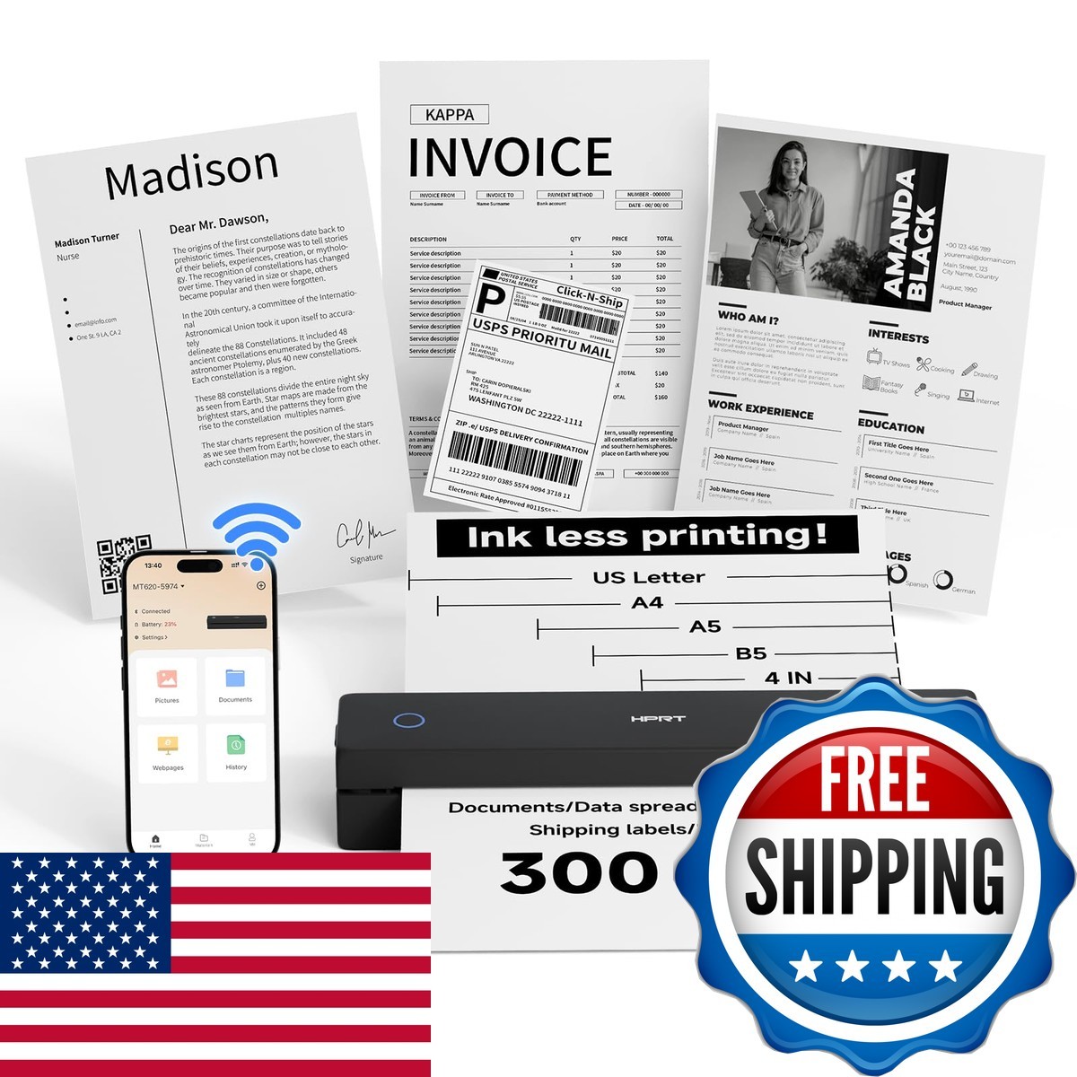 HPRT MT620 Pro Portable Printer Wireless Inkless Thermal Travel