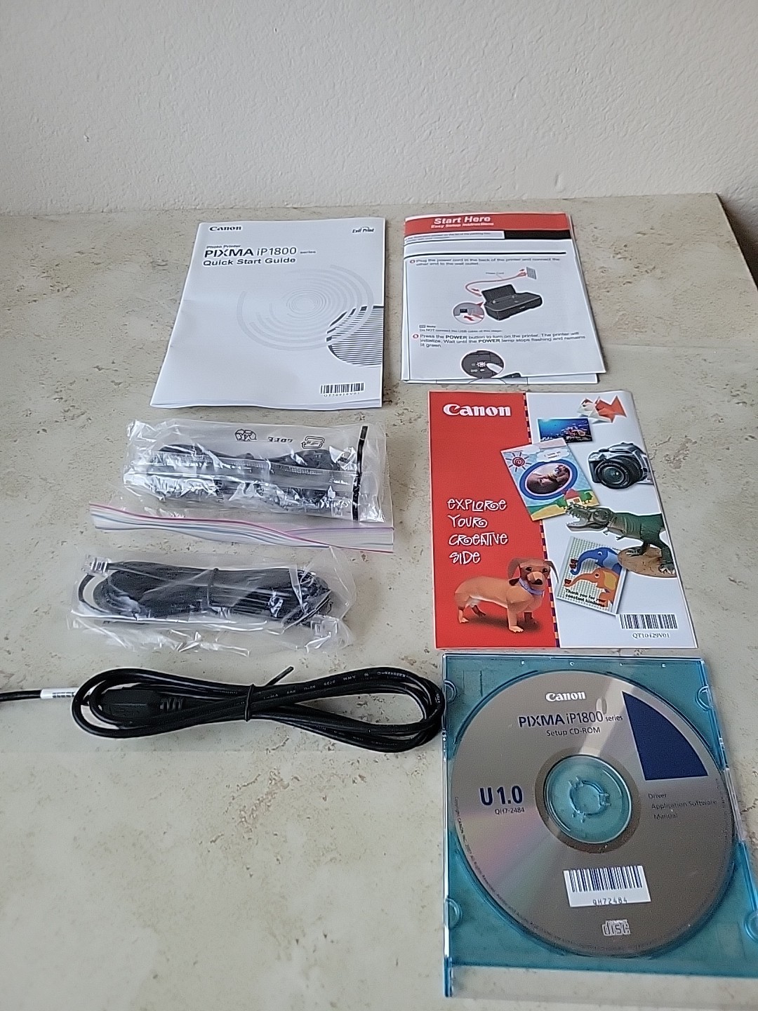 Canon PIXMA IP1800 Digital Photo Inkjet USB Wired Printer Manual Software Cords