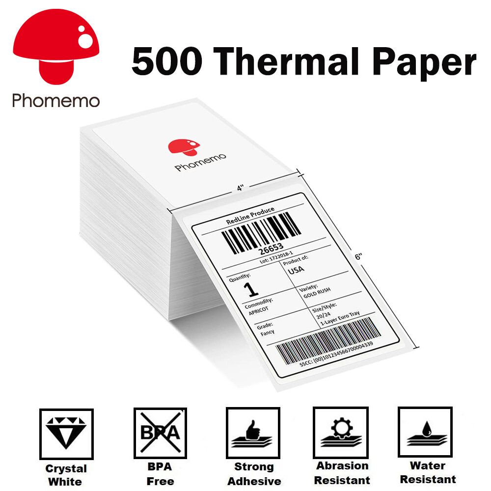 Phomemo 4×6 Thermal Shipping Labels Pack of 500 for Printer Fan-fold Paper