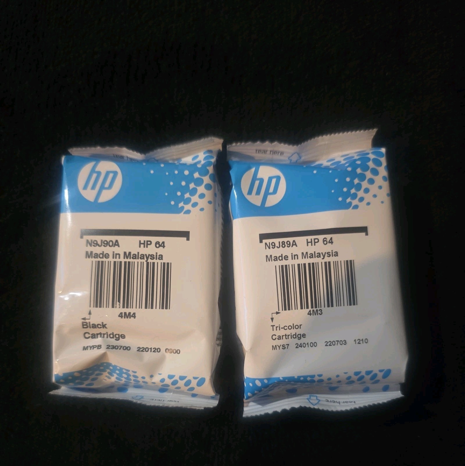 Genuine 2-Pack HP 64 Black & Tri-color Ink