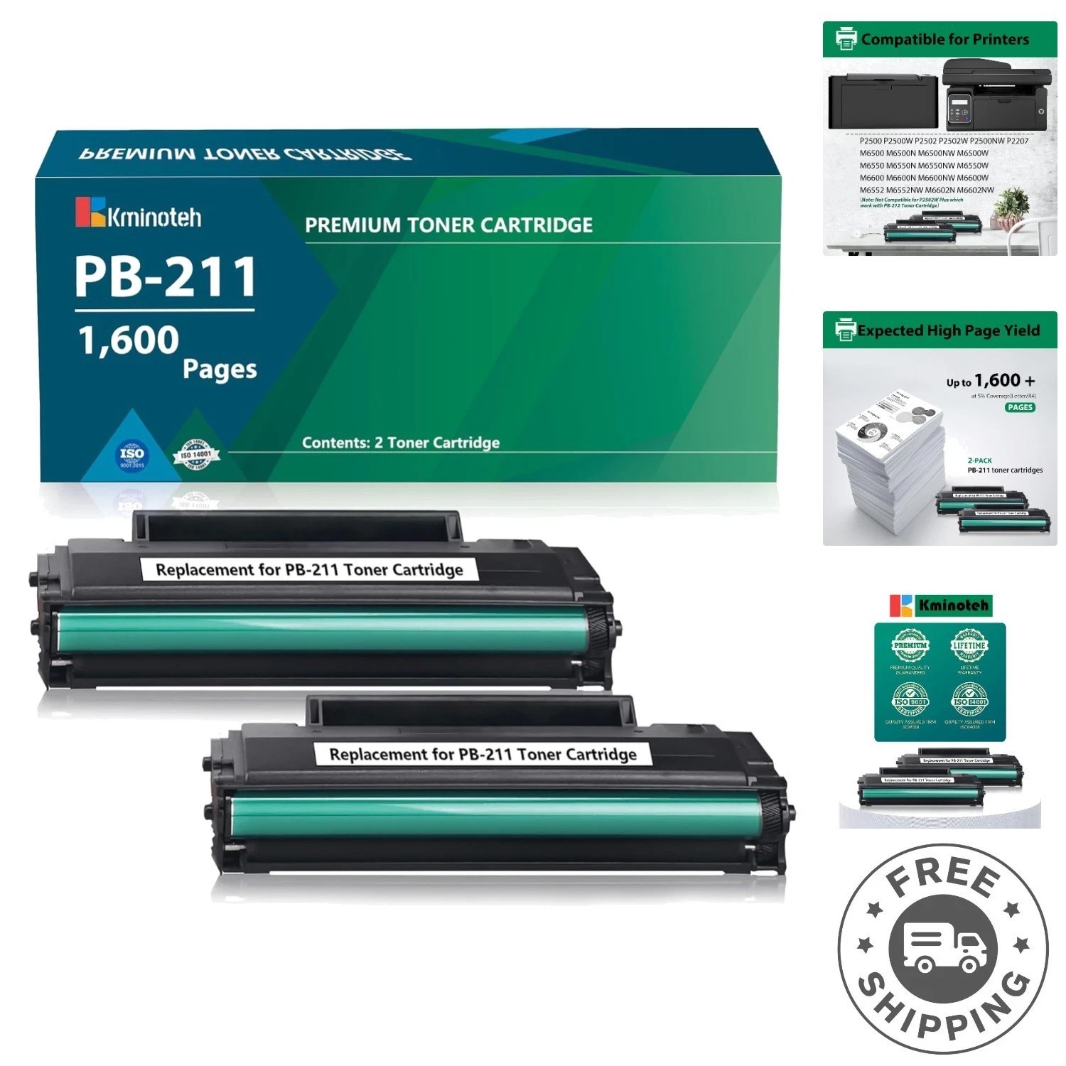 Pantum PB-211 Compatible Toner Cartridge Set – 2 Black Cartridges, Upgraded Chip