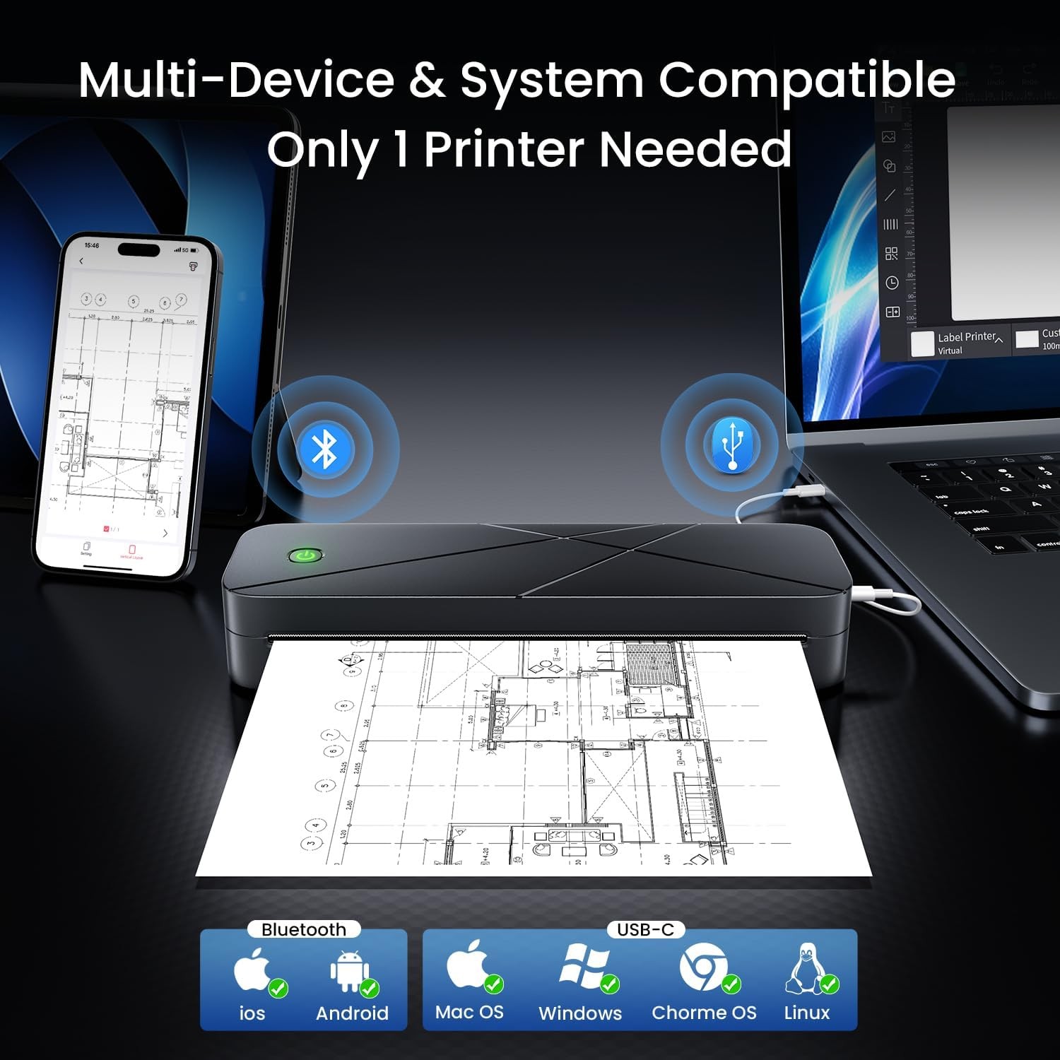 Wireless Bluetooth Portable Printer PocketJet PJ762/PJ763MFi Printer A4 Thermal
