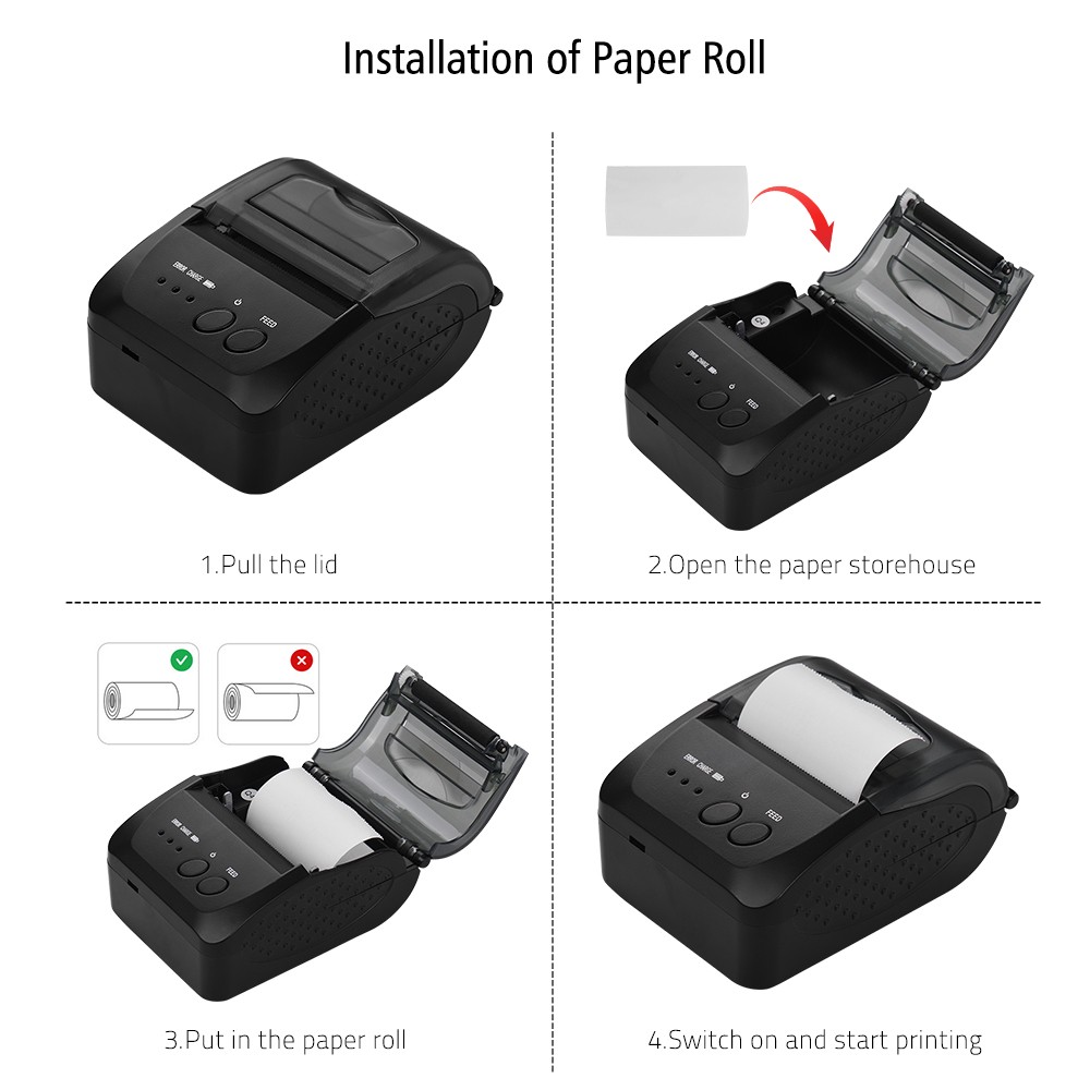 5809DD Portable Mini Thermal Printer Wireless USB BT 2000mAh Battery US Plug