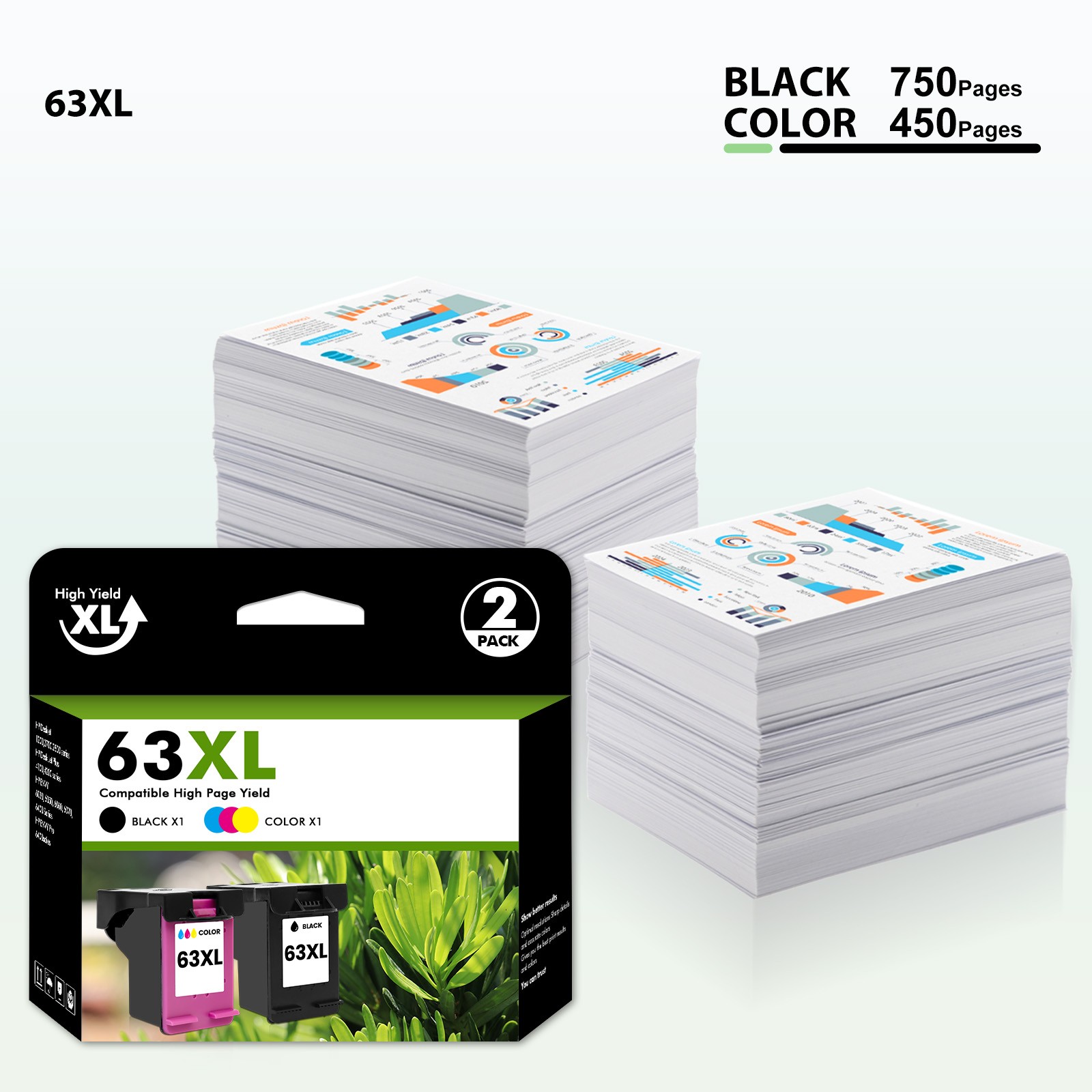 63 XL Ink Cartridges for HP Envy 4516 4520 4522 OfficeJet 3830 4652 5255 Printer