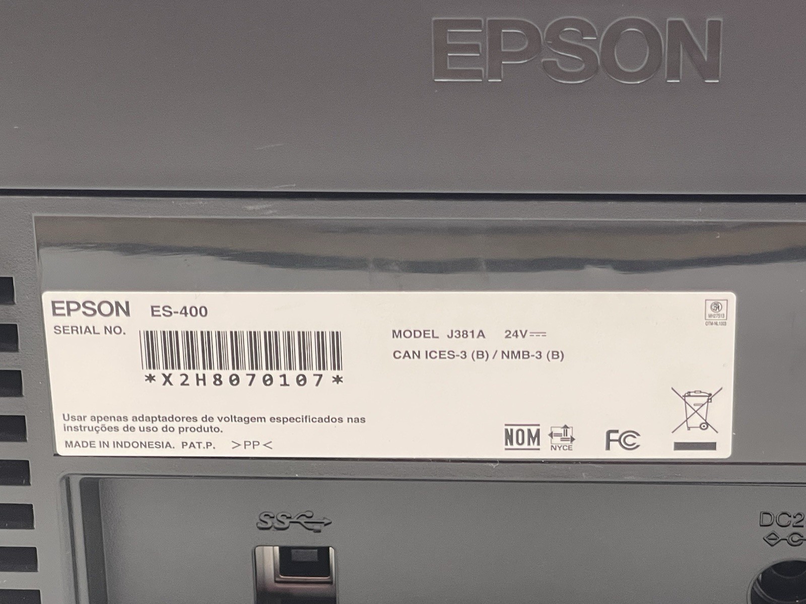 Epson Workforce ES-400 Color Duplex Document Scanner FOR PARTS- READ