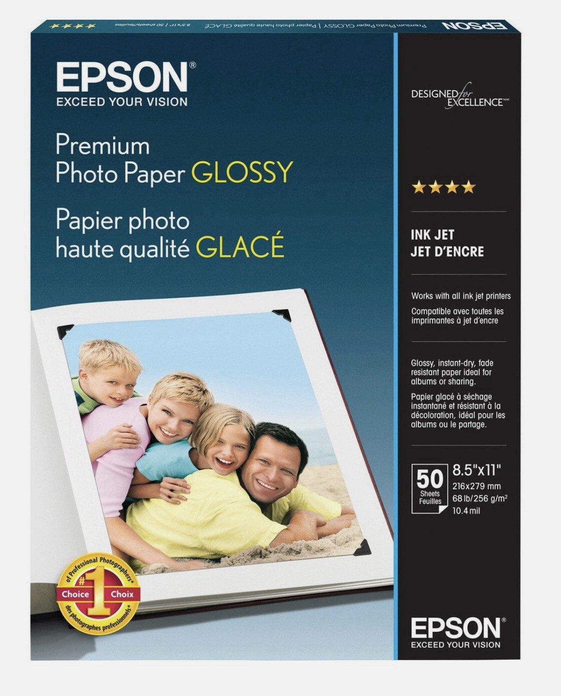Papel fotográfico para impresora Epson Glossy Letter (8,5 x 11 pulgadas) S041667