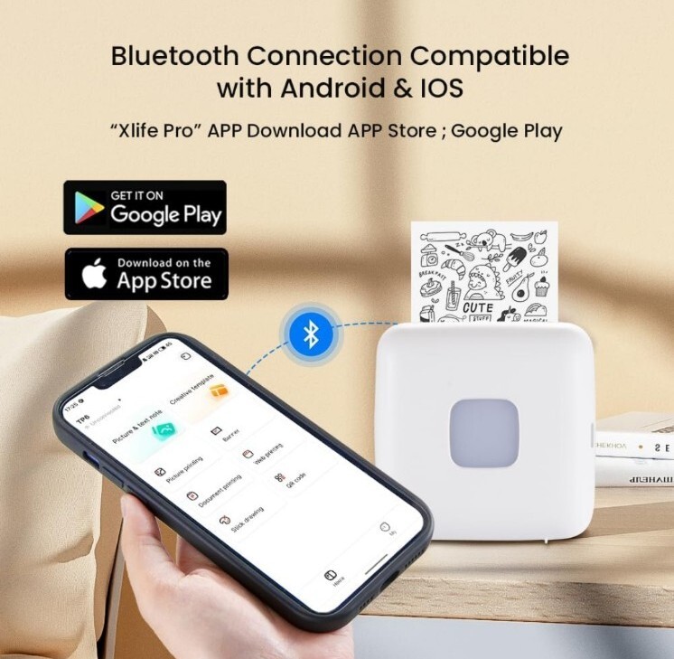 Vretti Portable Thermal Printer TP6 Bluetooth Mini Pocket Printer Andriod/IPhone