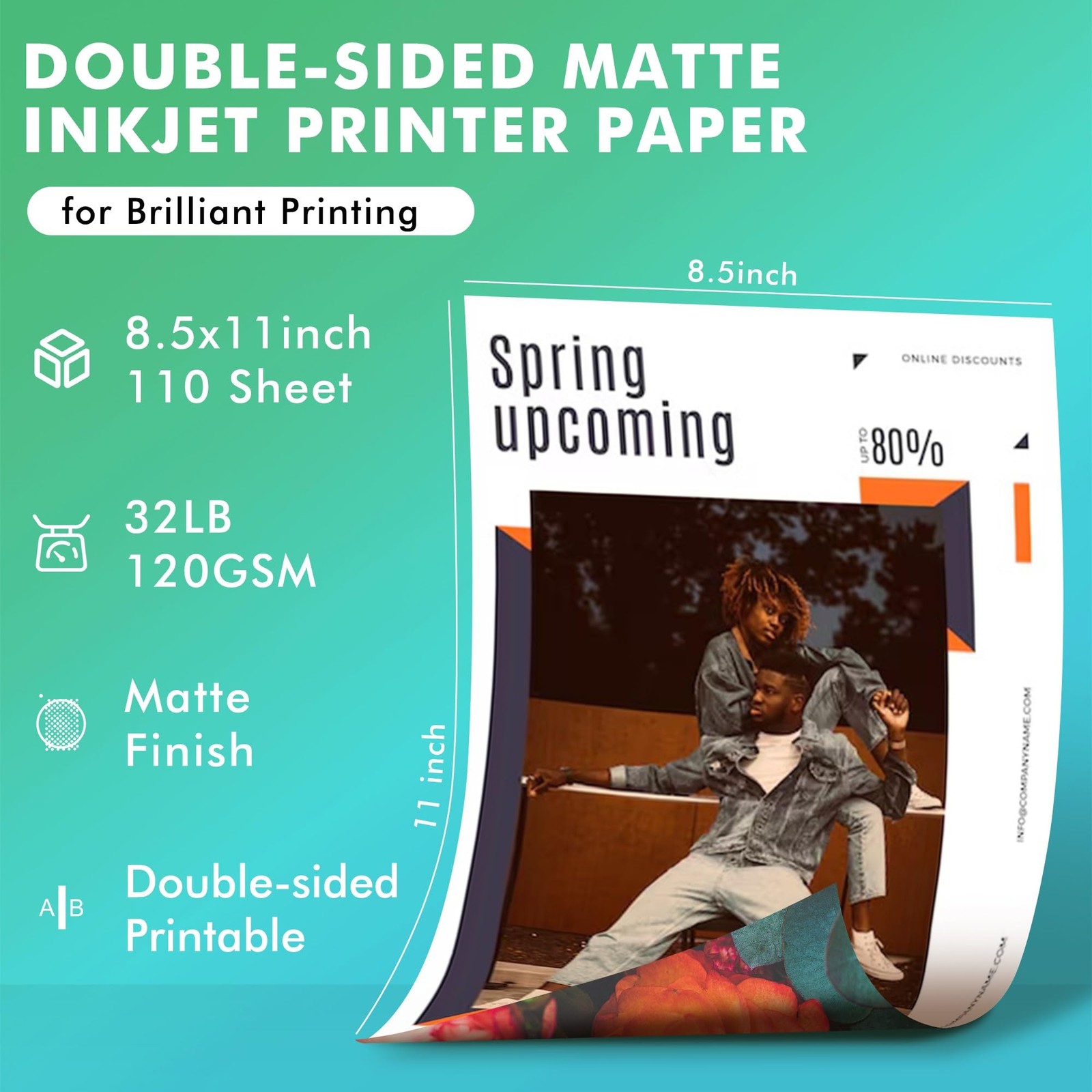 110 Sheets 8.5×11 Inch Thin Presentation Photo Paper Double Sided Matte