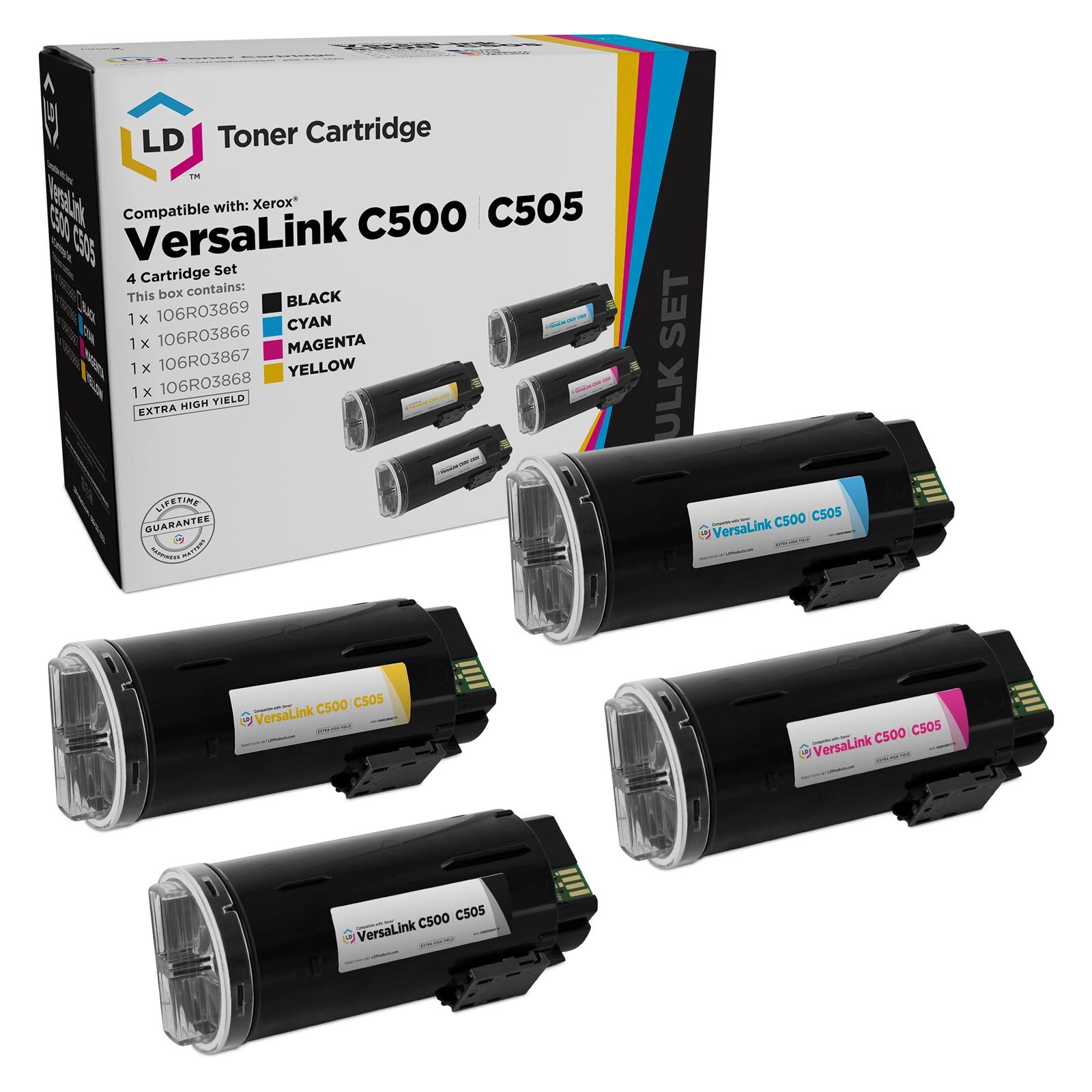 Compatible Toner Cartridge for Xerox VersaLink C500 & C505 (B, C, M, Y, 4-Pk)