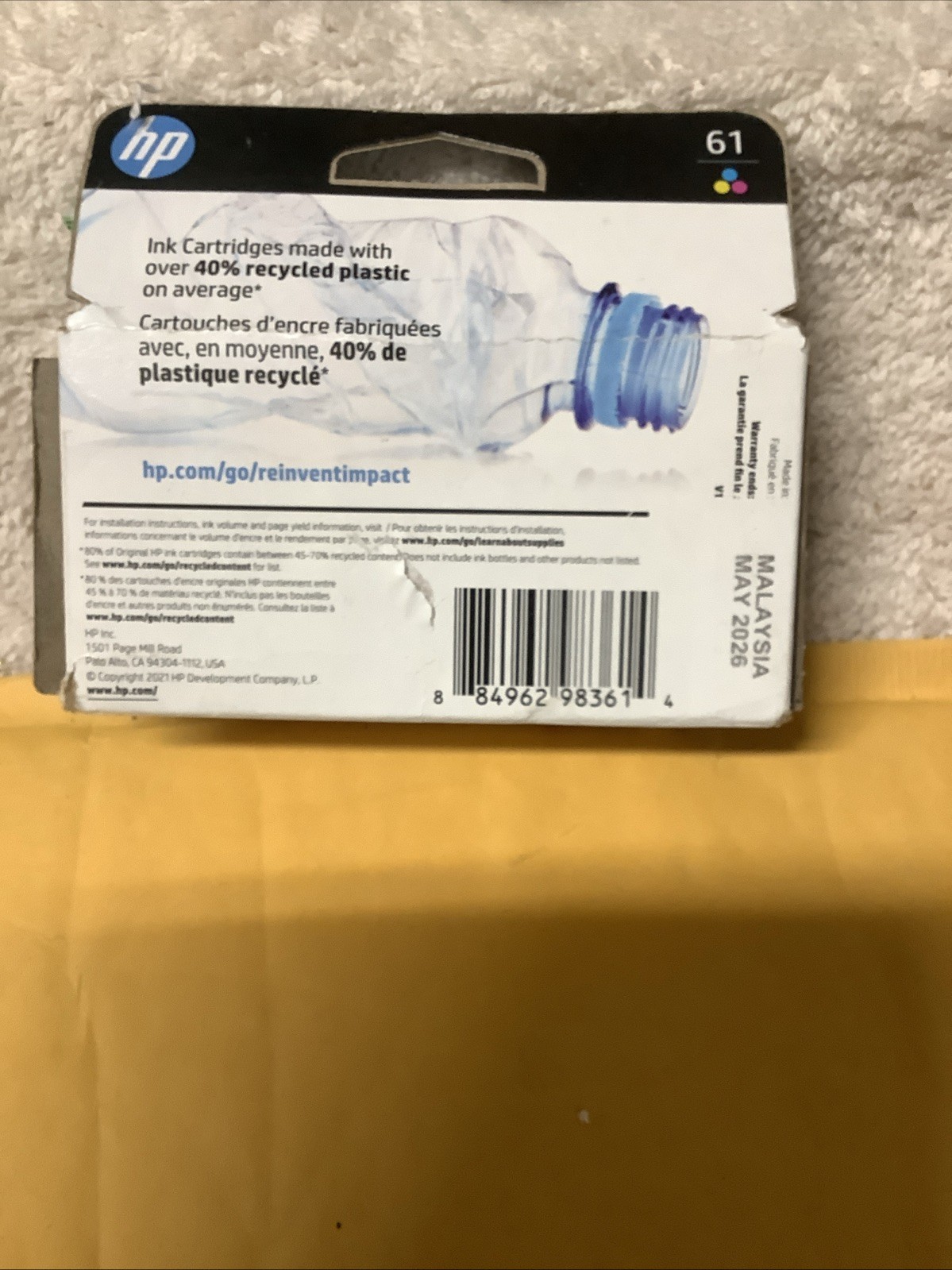 HP Deskjet Envy, Office Jet 61, Tri-Color Ink Cartridge May 2026 J3