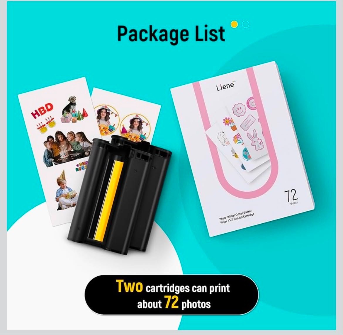 liene PixCut S1 Photo Sticker Paper 4×7 with ink Cartridge 72 Sheets NEW