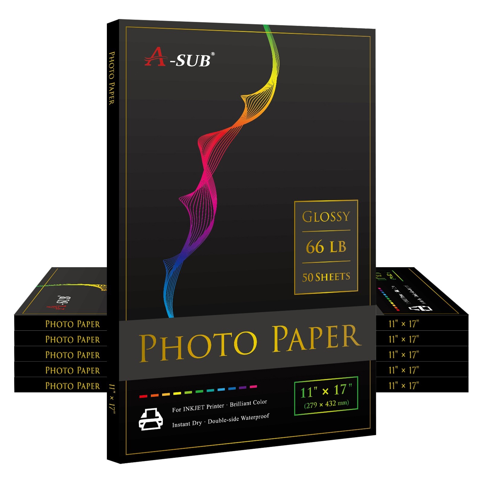 300 Sheet A-SUB 66lb Glossy Photo Paper 11×17 Waterproof for Inkjet Printer 250g