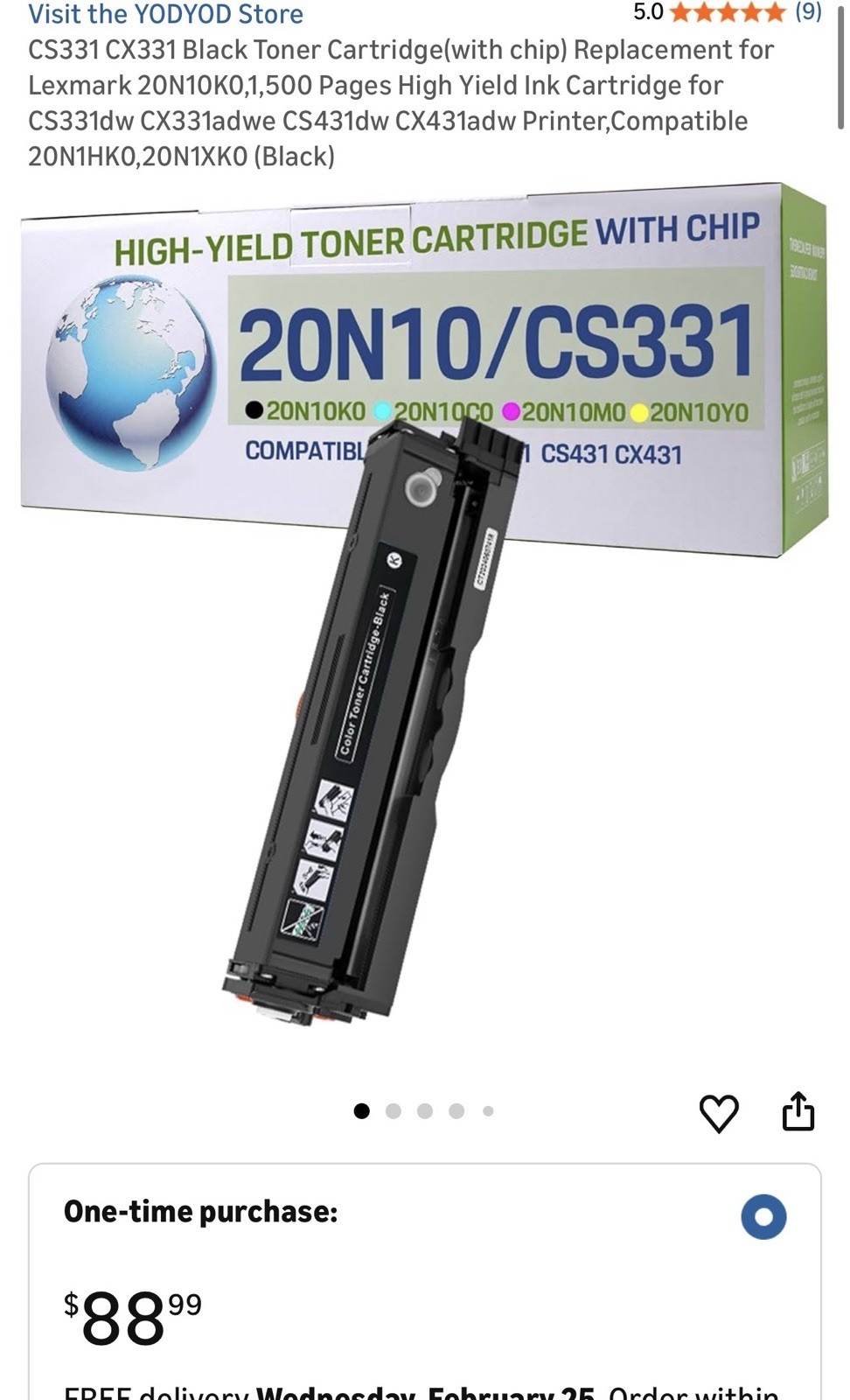 CS331 CX331 Toner Cartridge 20N10K0 Black with Chip High Yield Compatible