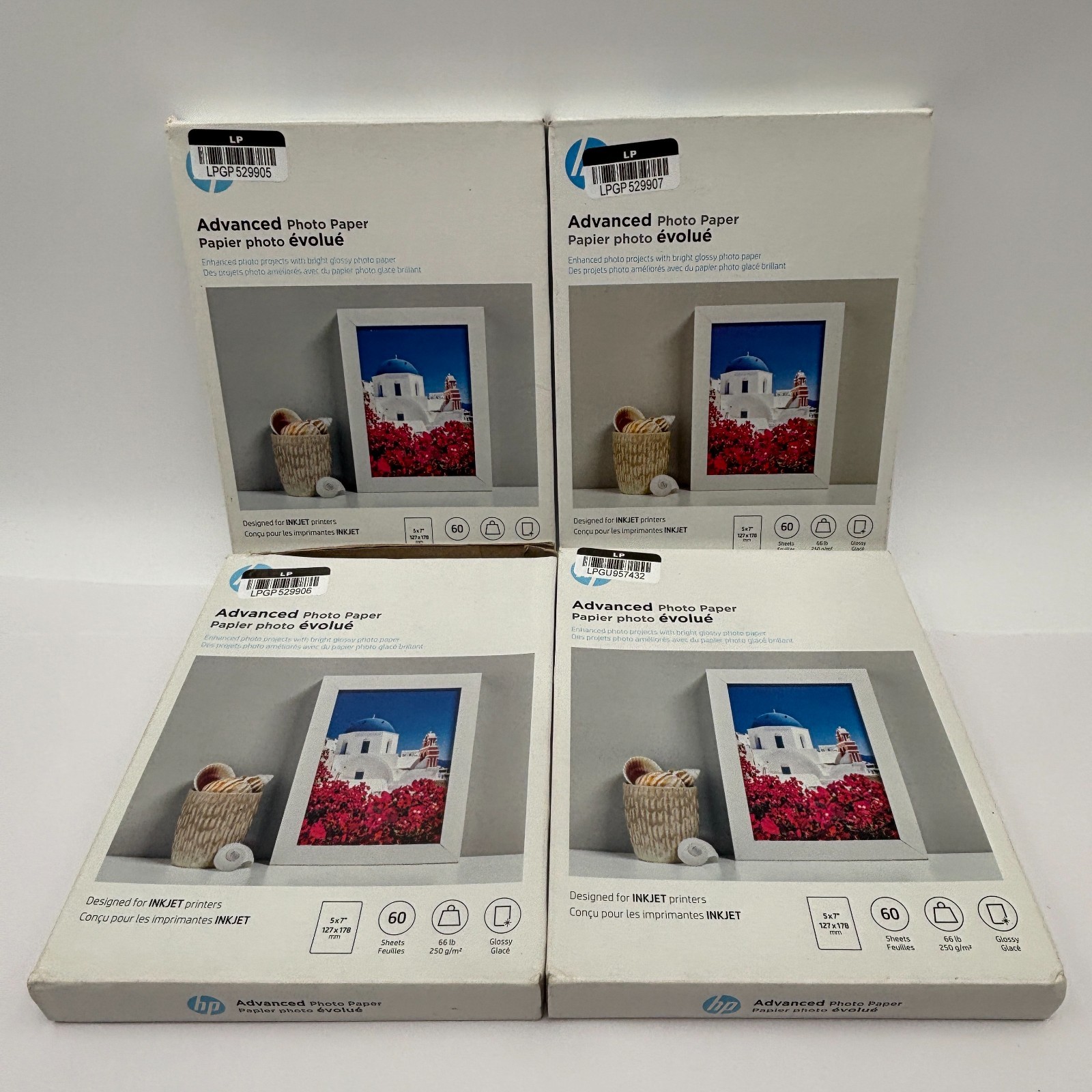 Lot Of 4 HP Advanced Glossy Photo Paper for INKJET Printers 60 Sheets White New