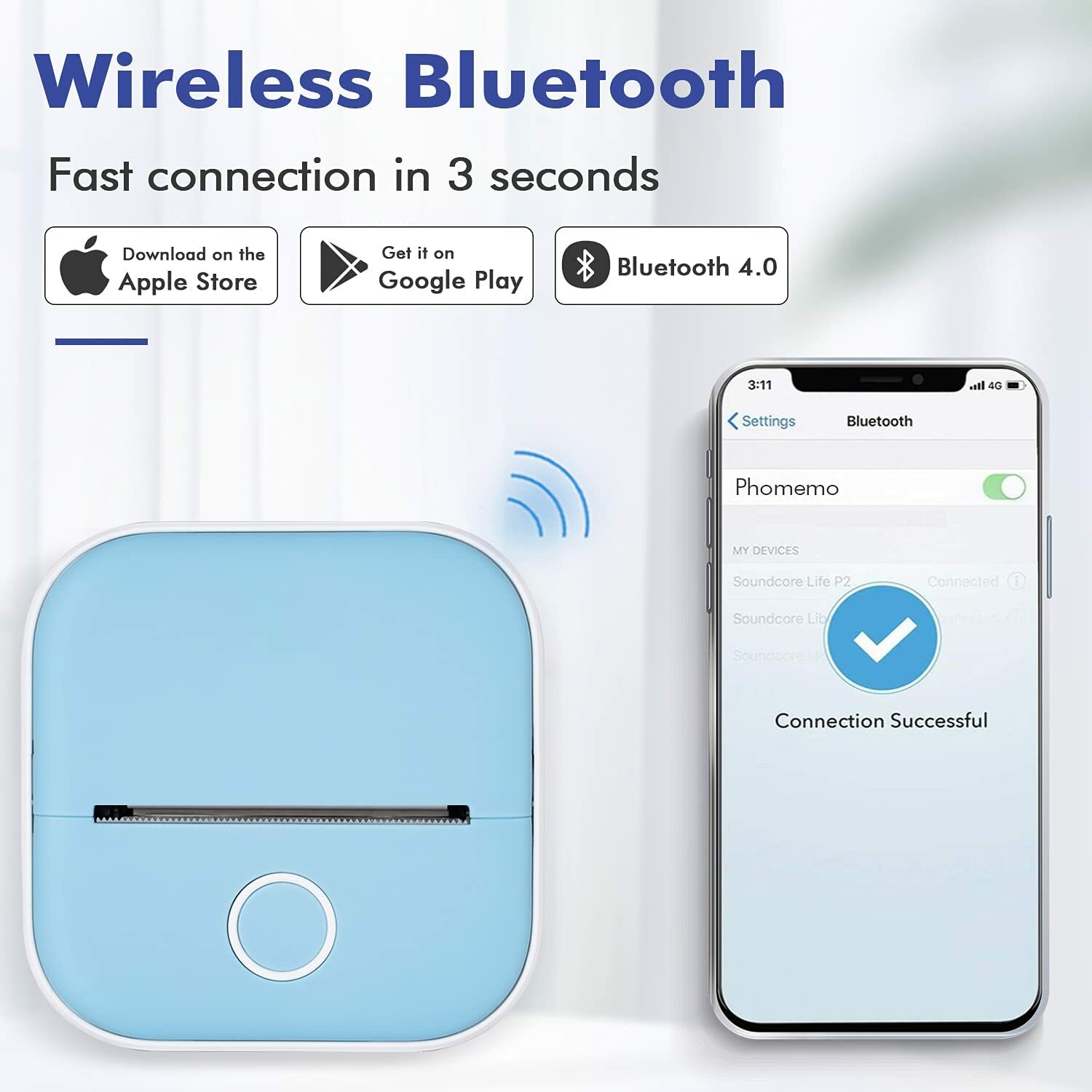 T02 Mini Bluetooth Thermal Photo Printer Label Printing Pocket Wireless 203dpi