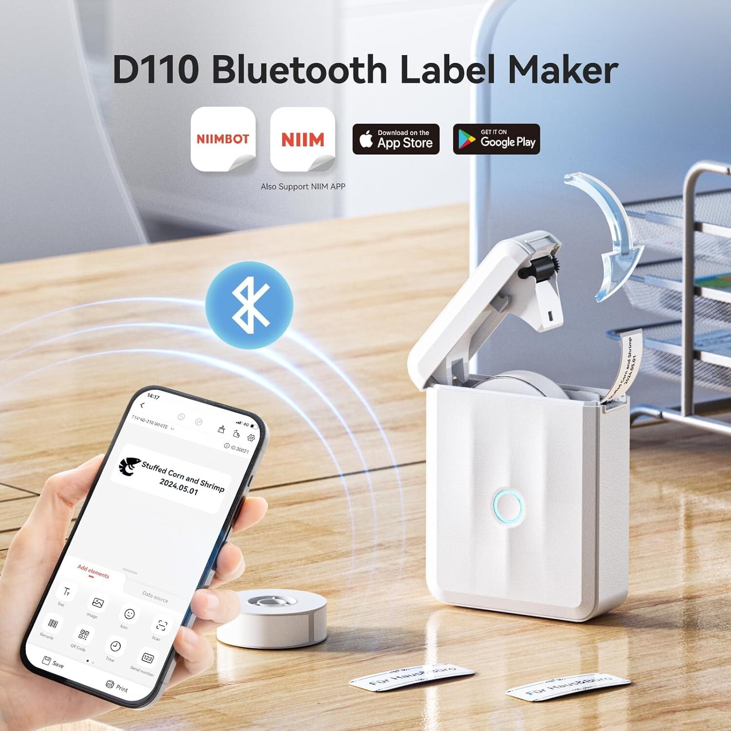 NIIMBOT D110 Label Maker Machine with Tape, White Sealed