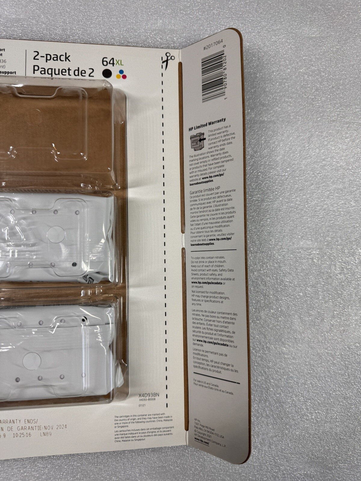 Genuine HP 64XL Black + Tri-Color Ink Cartridges High Yield X4D93BN Expire 11/24