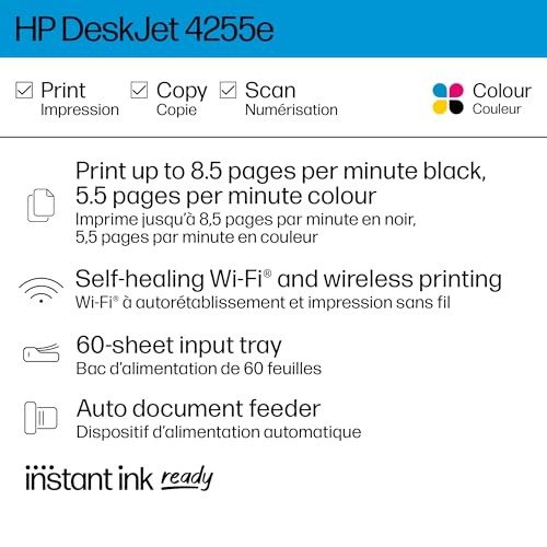 HP DeskJet 4255e Wireless Color Printer with Auto Document Feeder 60 Sheet Ca…