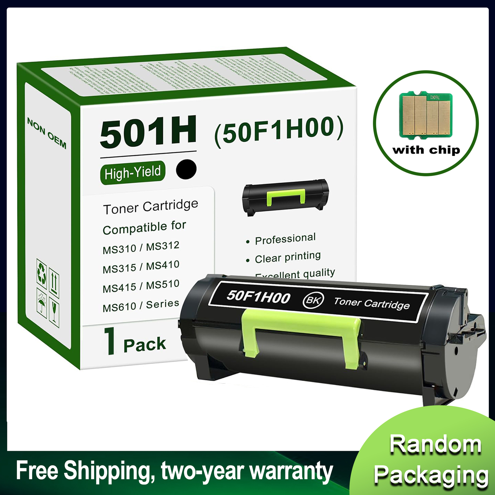 1 Pack 50F1H00 Toner Cartridge With Chip For Lexmark MS310 MS315 MS415 MS510