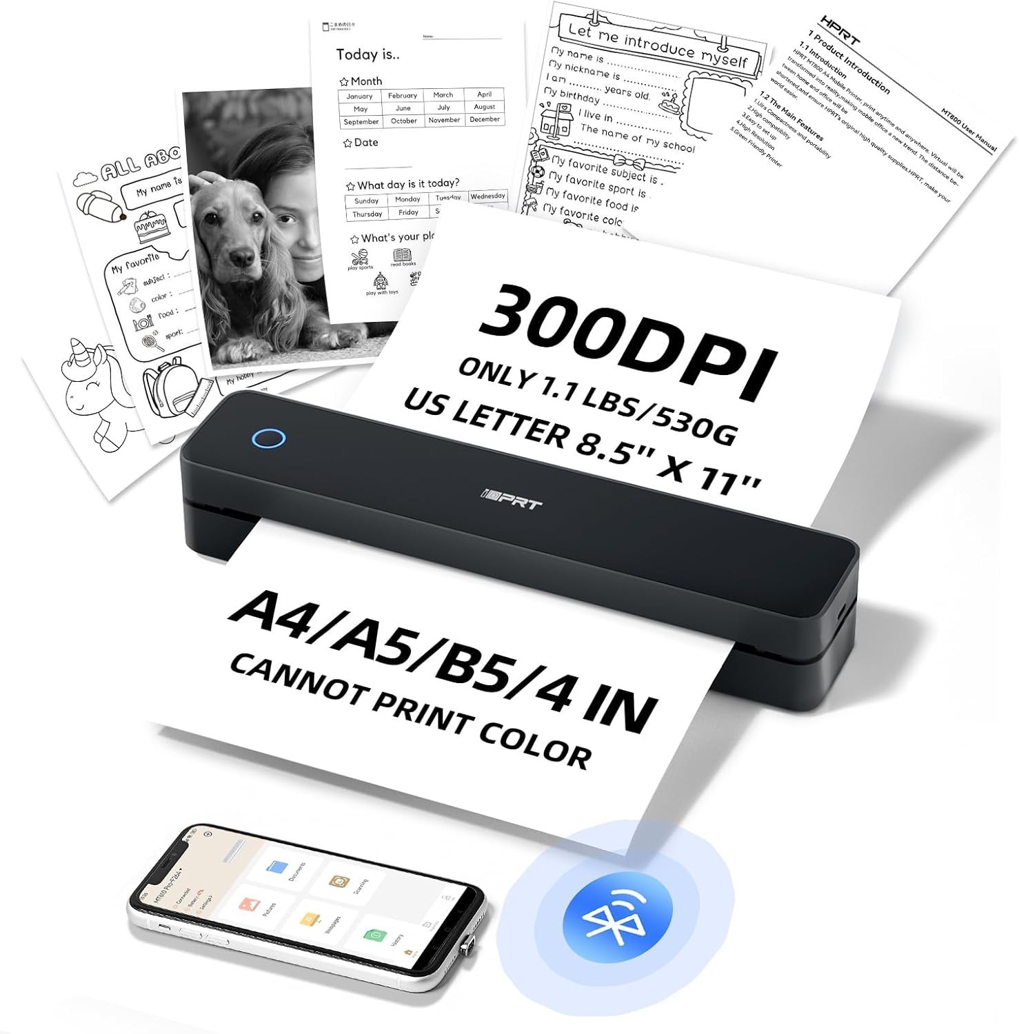 iDPRT Portable-Printer Wireless for Travel,300DPI Inkless Thermal Small Printers