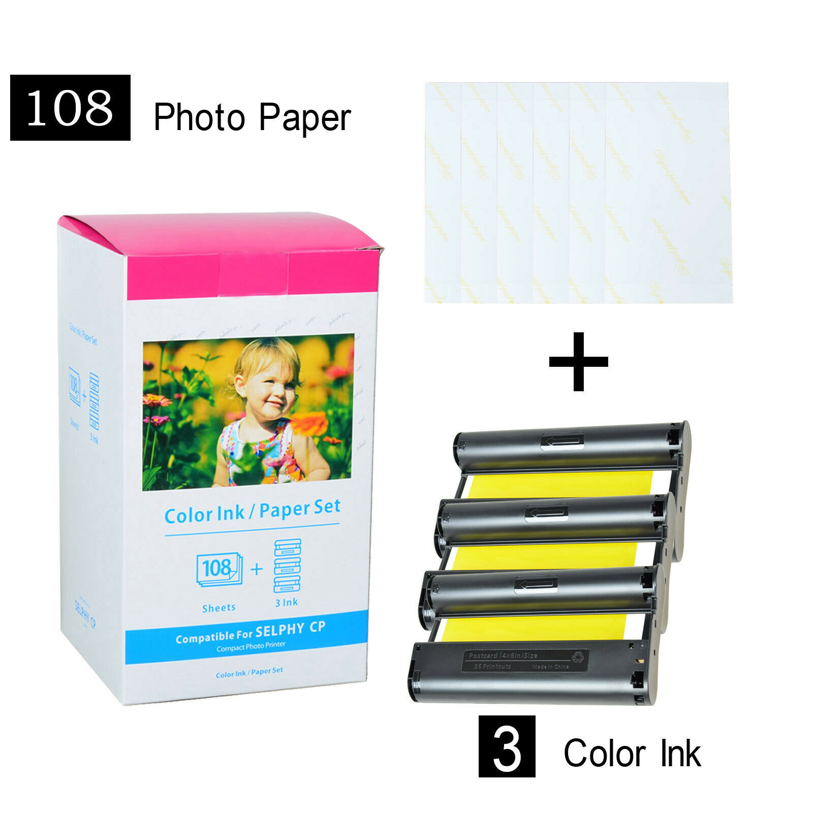 Compatible KP-108IN KP-36IP Color Ink Photo Paper Set 4″X6″ for Canon Selphy 4X6