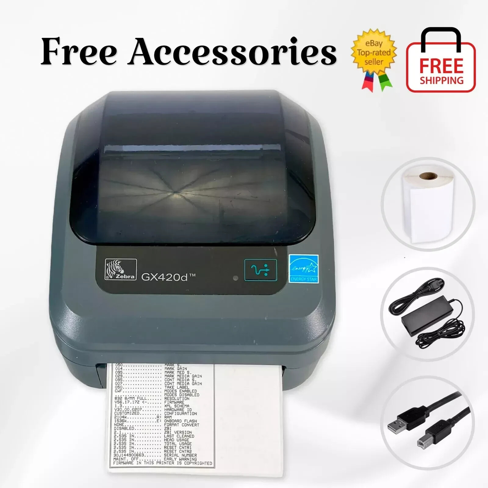 TESTED Zebra GX420d Direct Thermal Barcode Label Printer USB Serial Parrallel