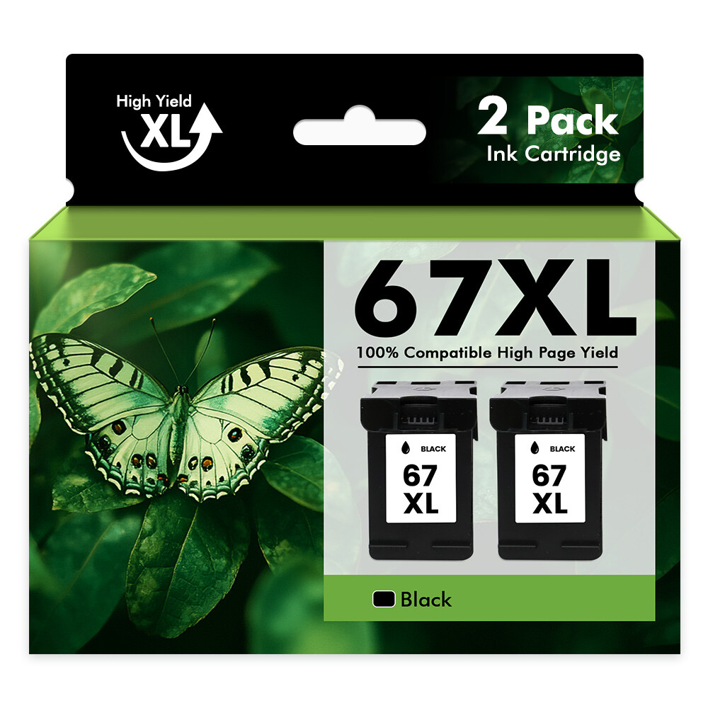 2-PK 67XL Ink Cartridge Black For HP 67XL Black DeskJet 2700 2755 4155 Envy 6455