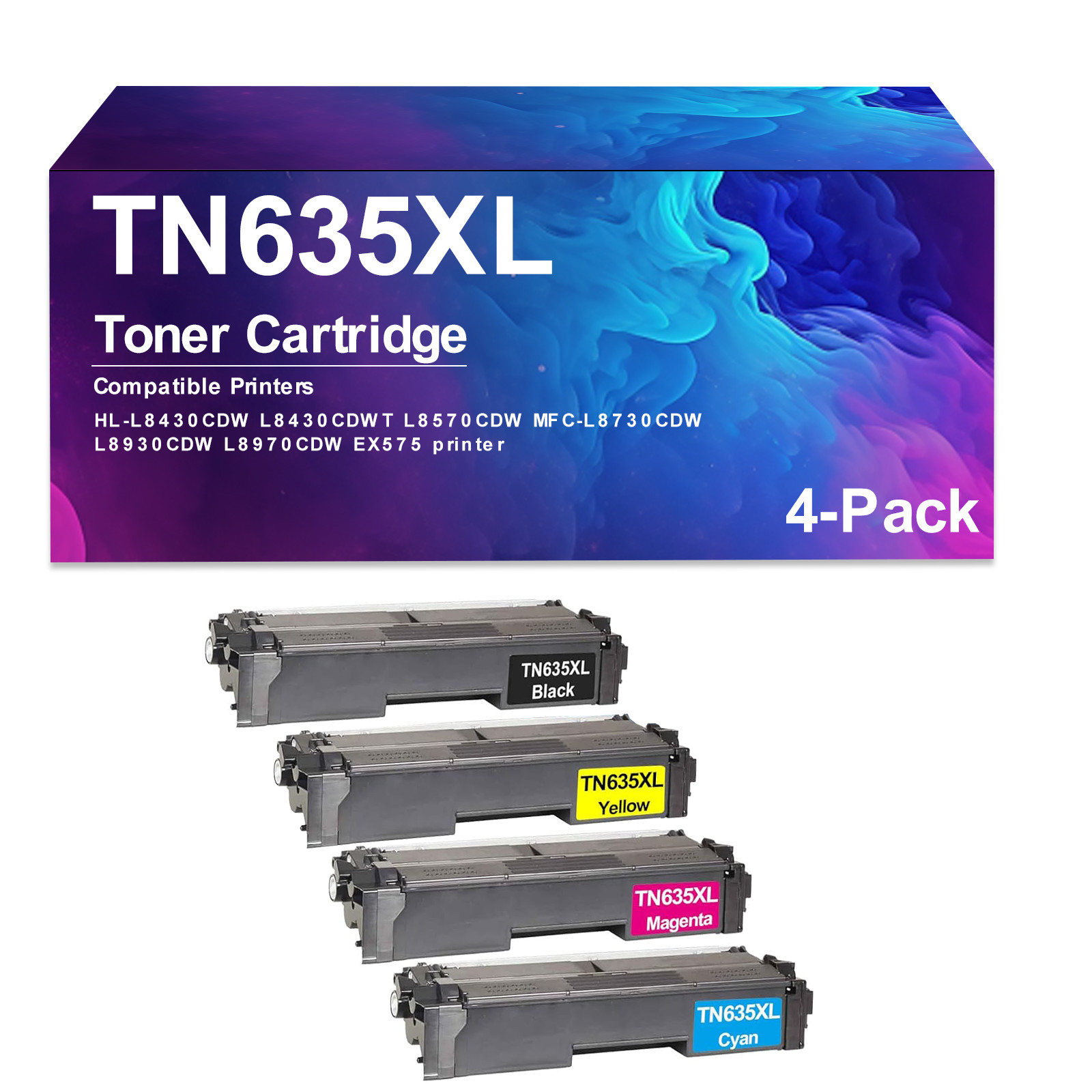 4 Pack TN635XL Toner Cartridge for HL-L8430CDW, HL-L8430CDWT, HL-L8570CDW