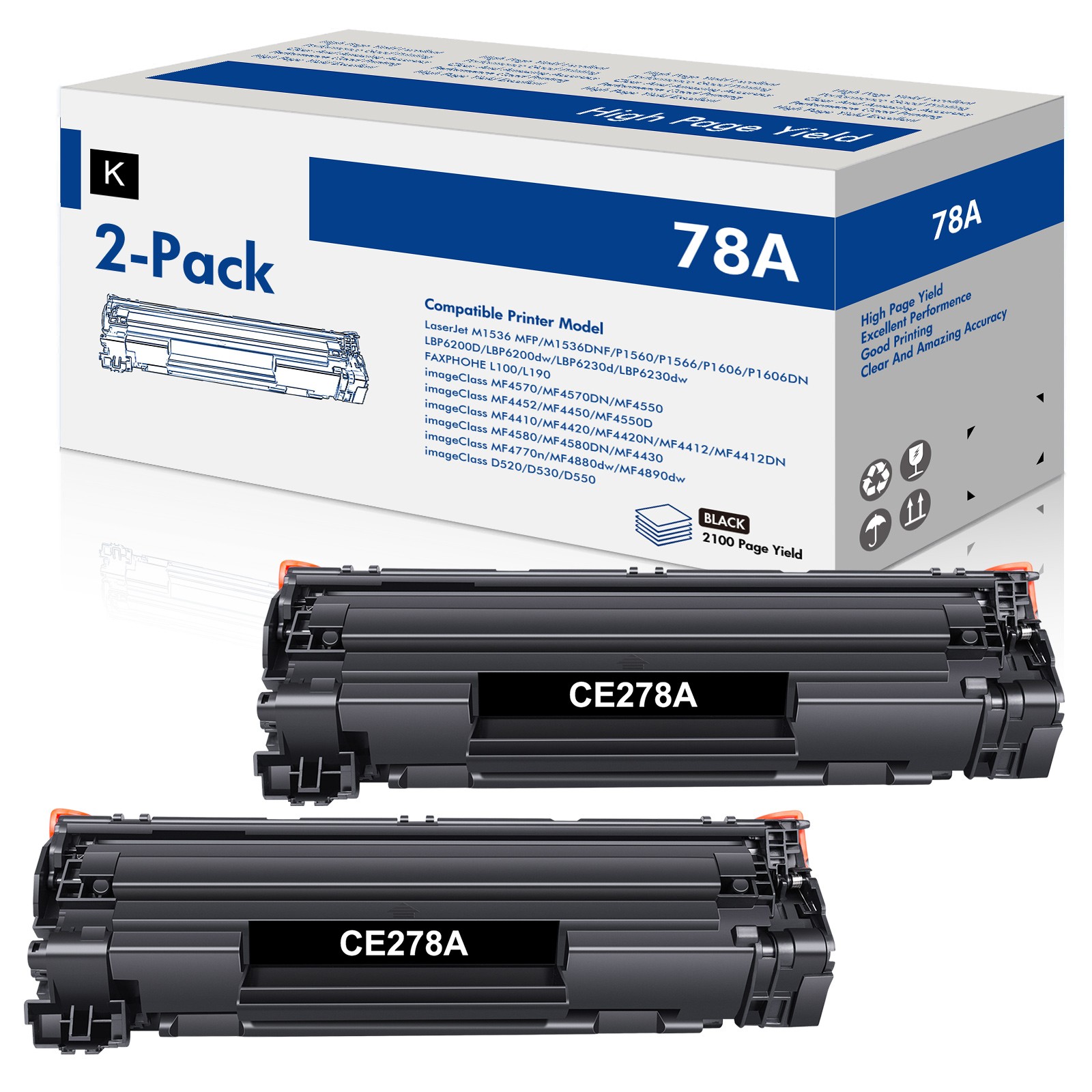 2x Black CE278A Toner Cartridge For HP 78A LaserJet Pro M1536DNF M1536N P1606dn