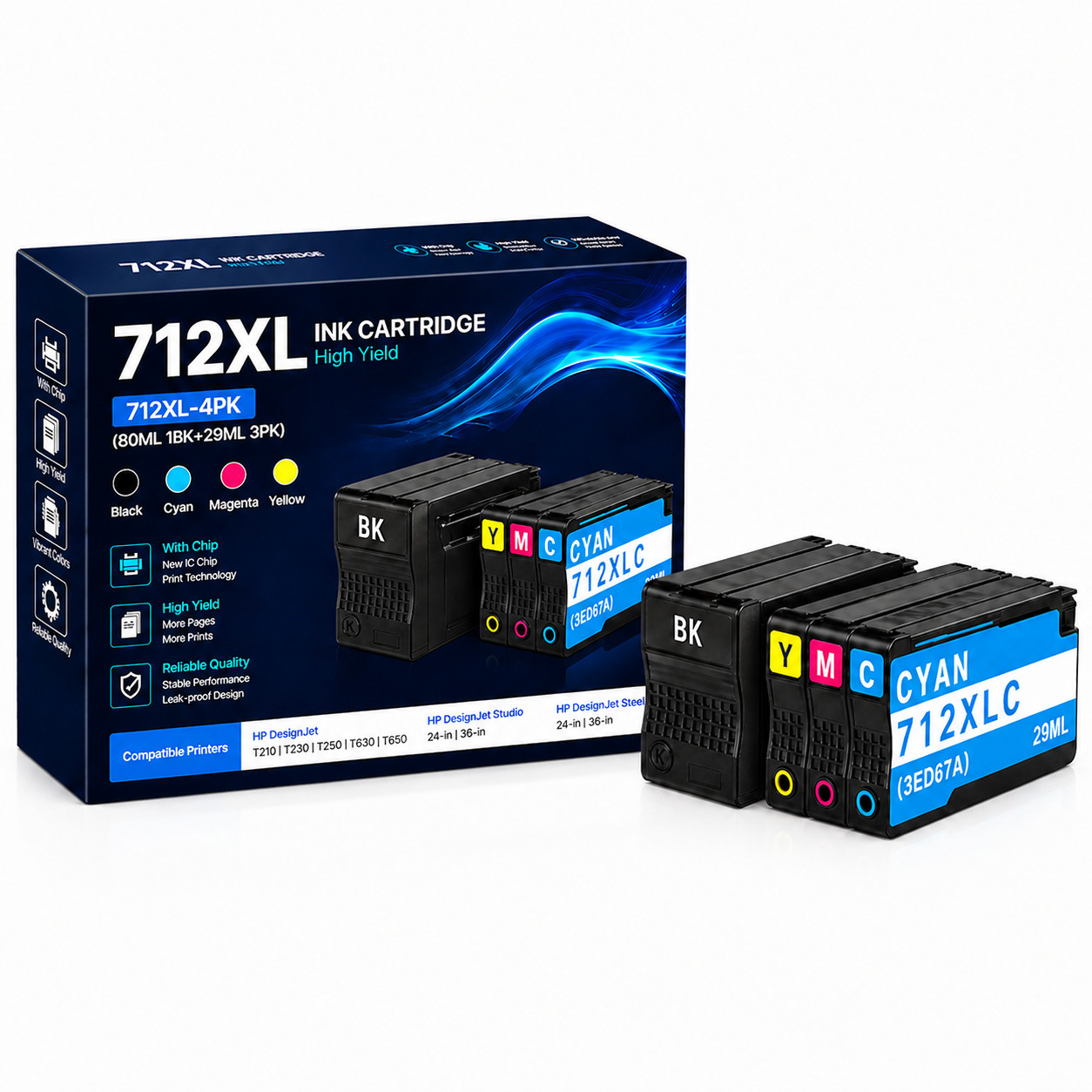712XL Ink Cartridges Compatible for HP DesignJet T210 T230 T630