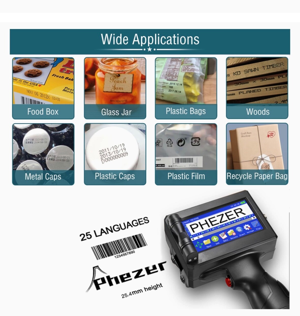 ✅ Phezer P15 Handheld Inkjet Printer for Any Surface Date QR Code Barcode Logo