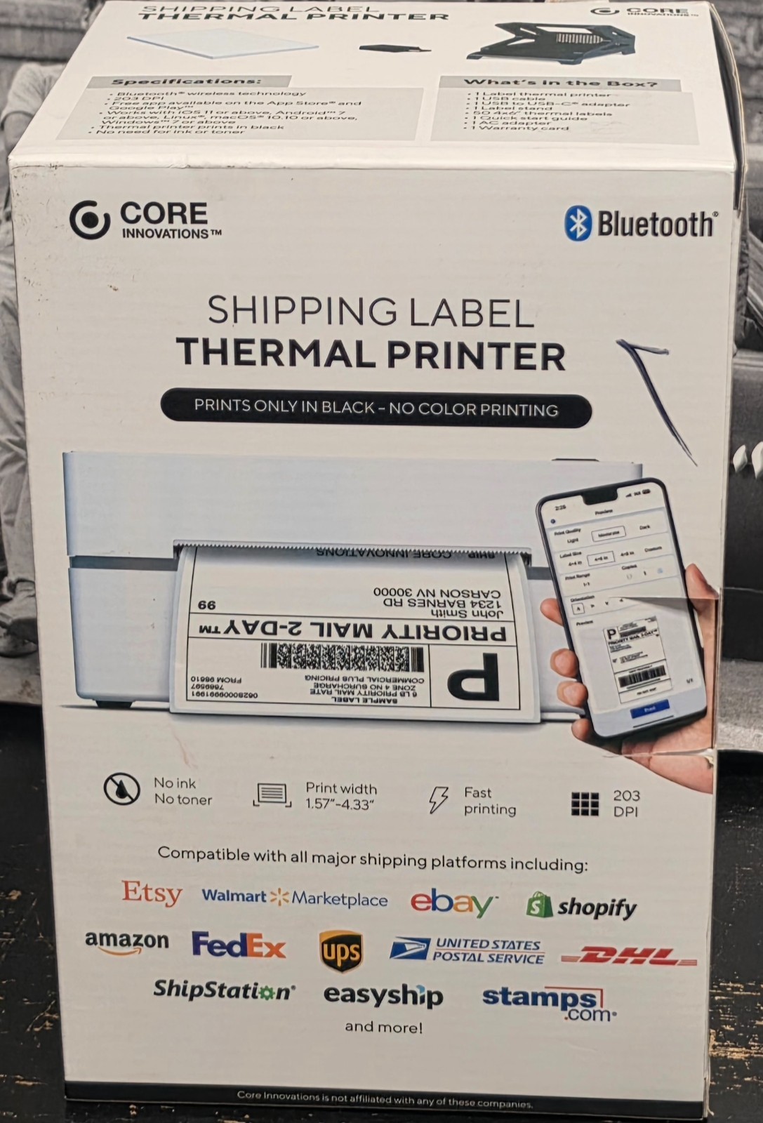 NEW Core Innovations CTP800BD Bluetooth Shipping Label Thermal Printer