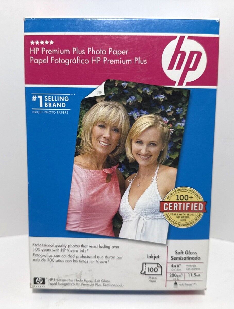HP Premium Plus Photo Paper Soft Gloss 4×6 – New 100-Sheet Pack for Inkjet